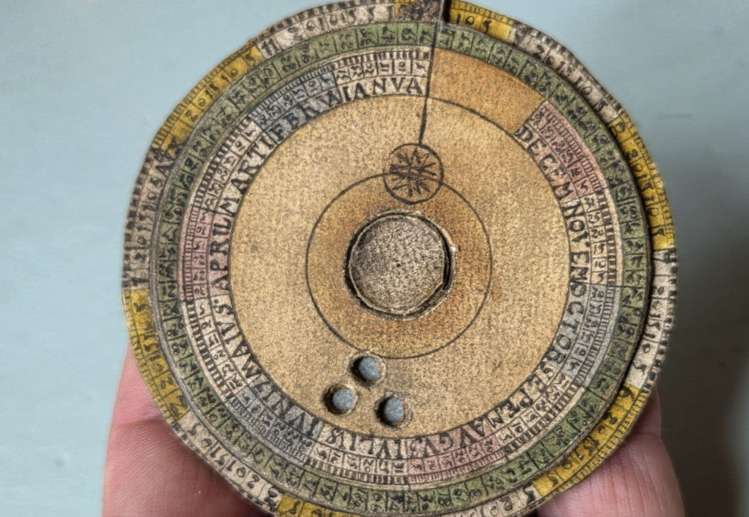 Old & rare volvelle 18th-19th century, handmade & handcolored