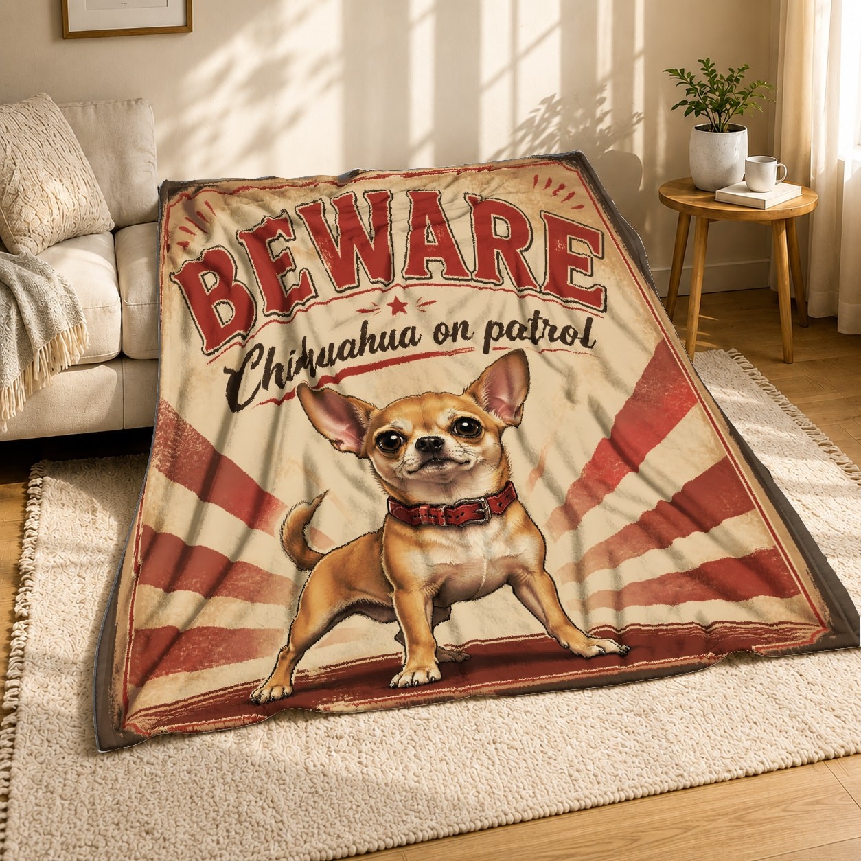 Beware Chihuahua On Patrol Coral Fleece Blanket