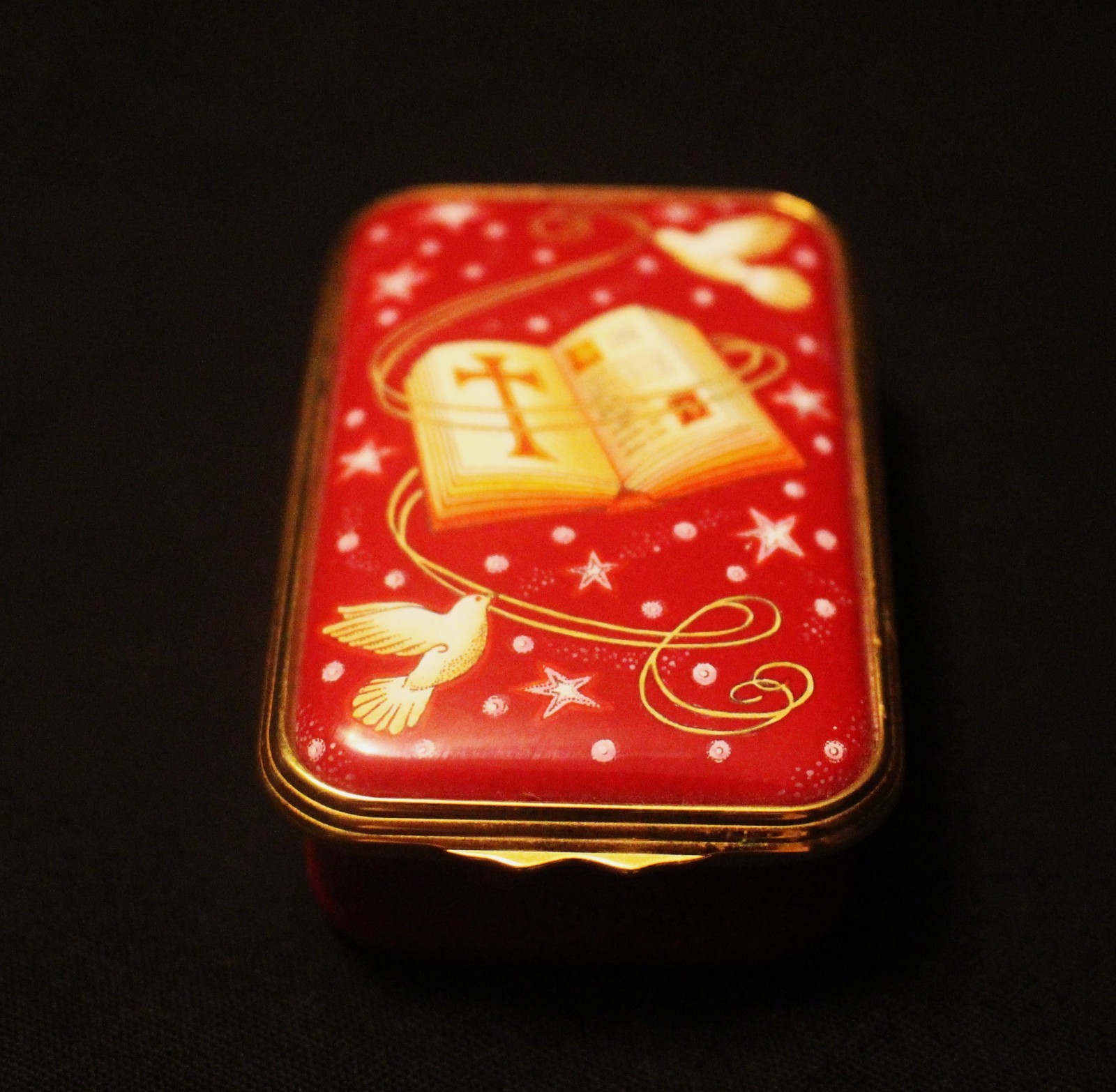 HALCYON BIBLE & DOVE ENAMEL TRINKET BOX HALCYON BIBLE & DOVE ENAMEL TRINKET BOX