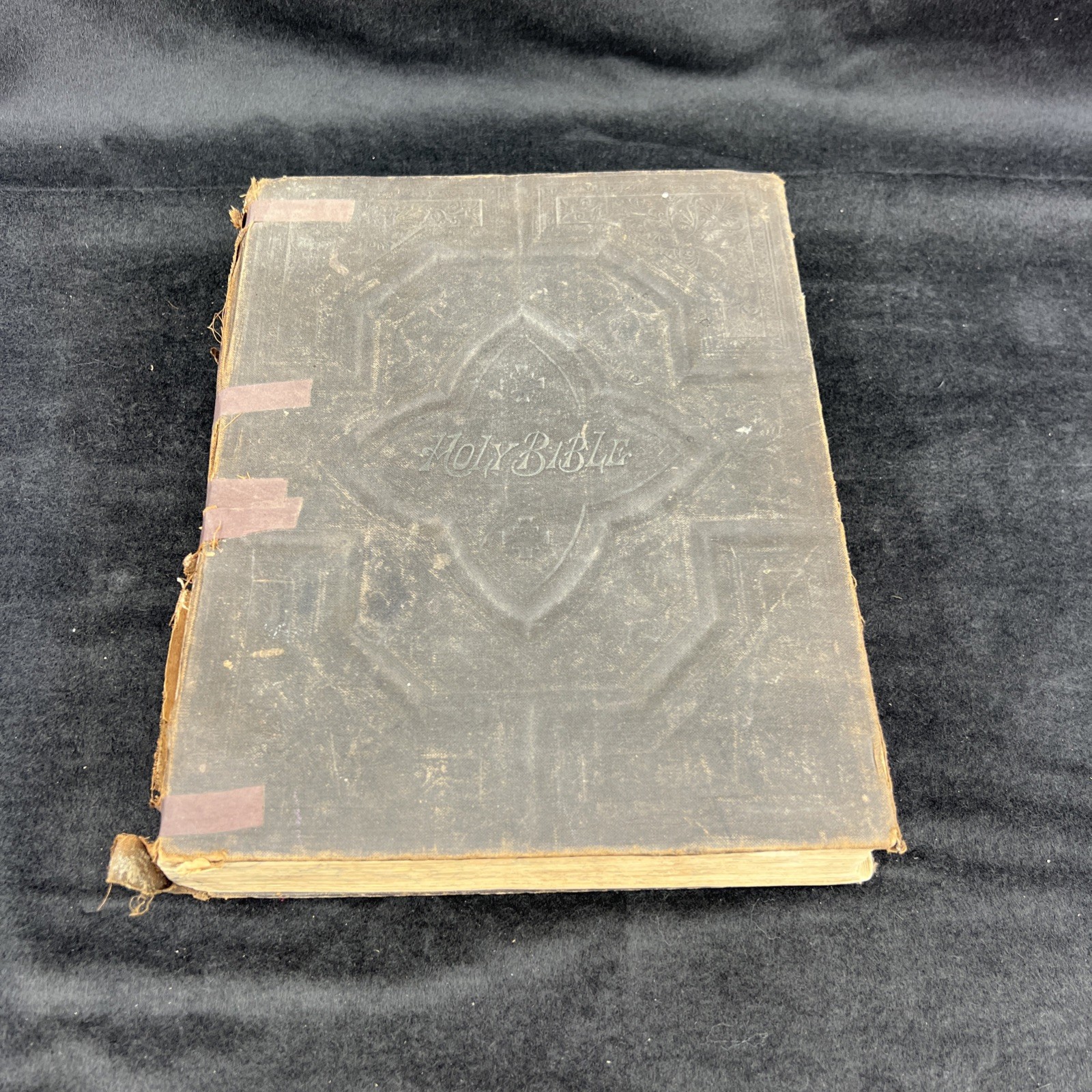 Antique 19th Century Leather Family Bible - Large Victorian Blind-Stamped Cover