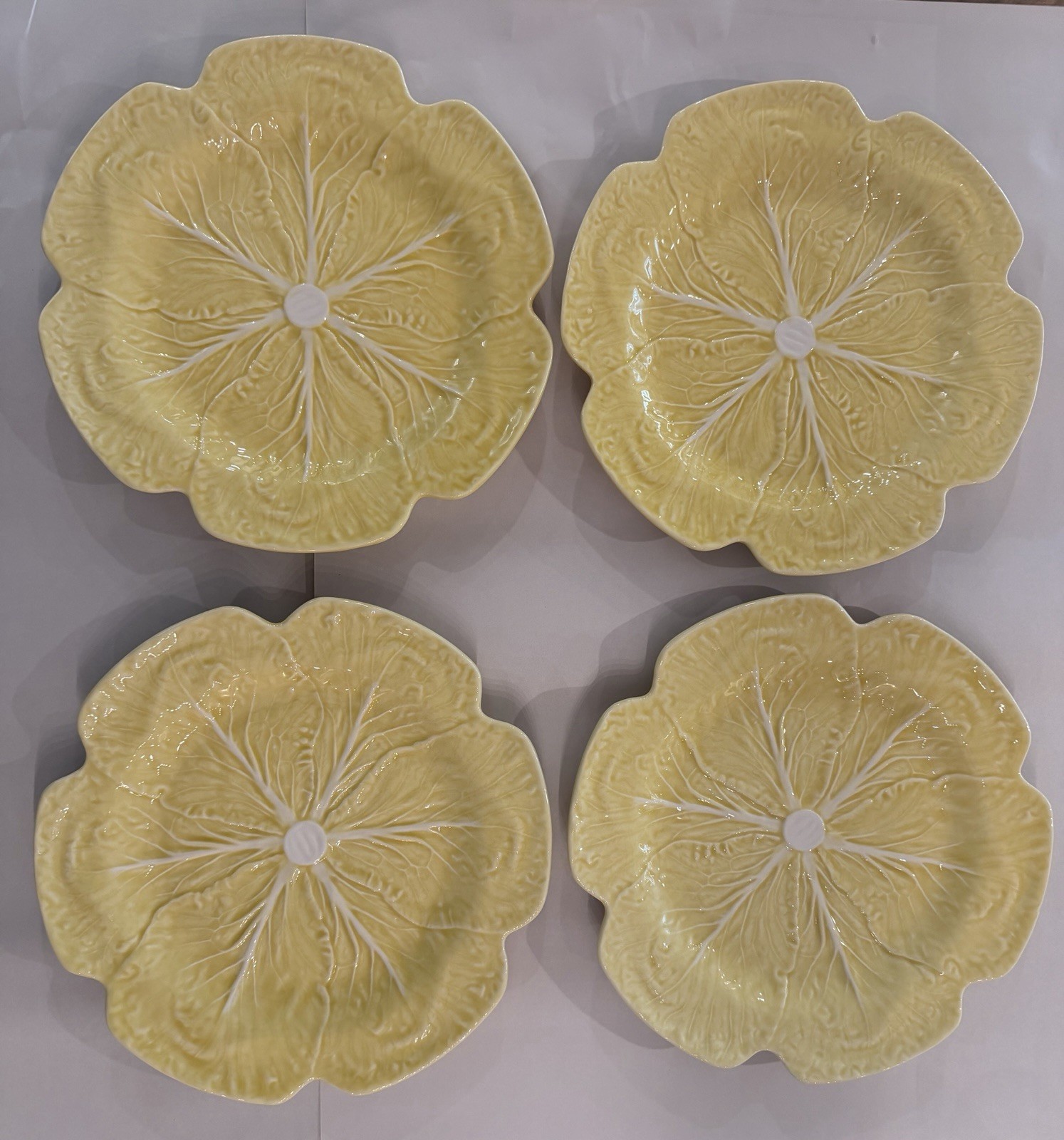 Bordallo Pinheiro Cabbage Leaf Plates 12 Inch Yellow Set of 4 Portugal Vintage Bordallo Pinheiro Cabbage Leaf Plates 12 Inch Yellow Set of 4 Portugal Vintage