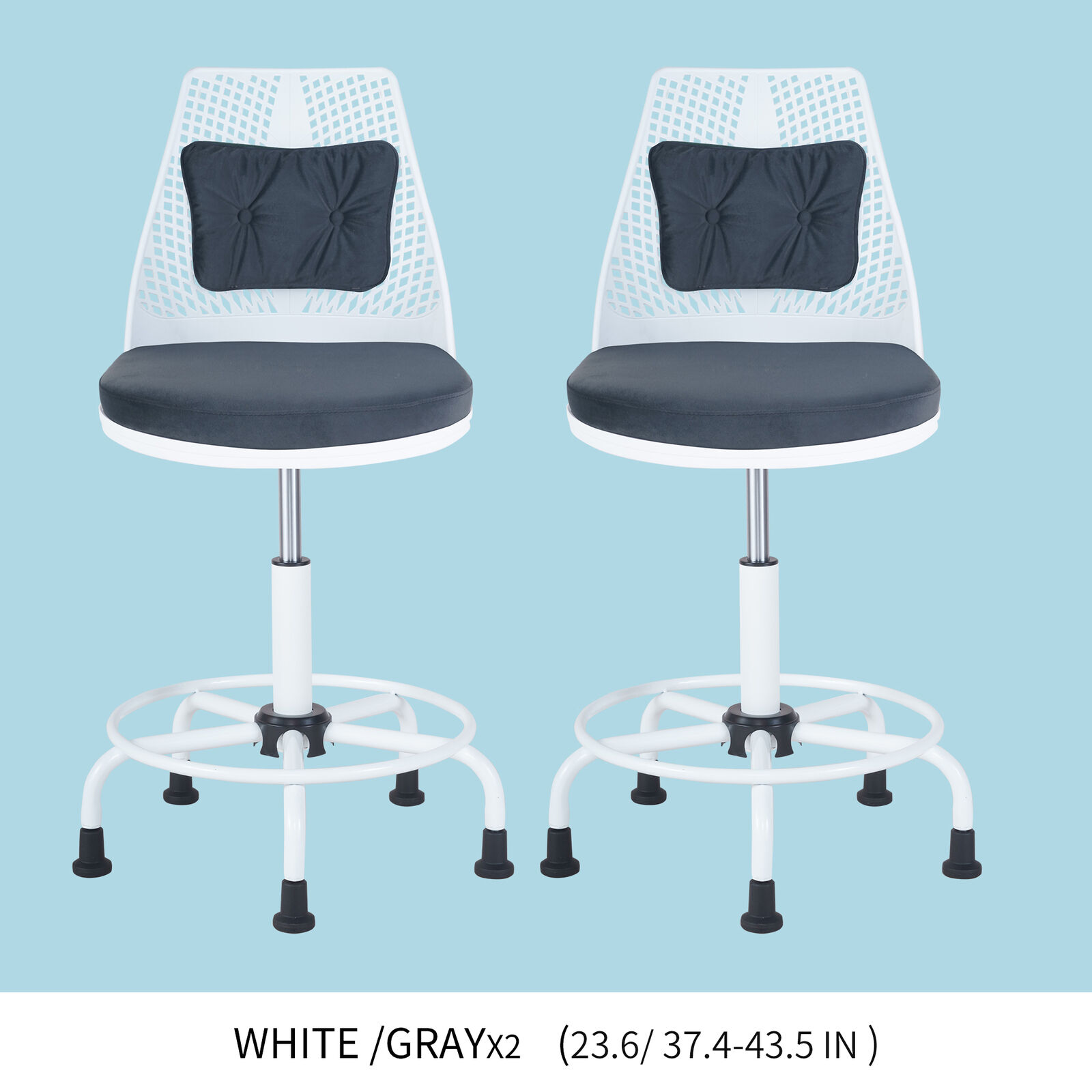 2PCS DRAFTING CHAIR/COUNTER STOOL WHITE GREY