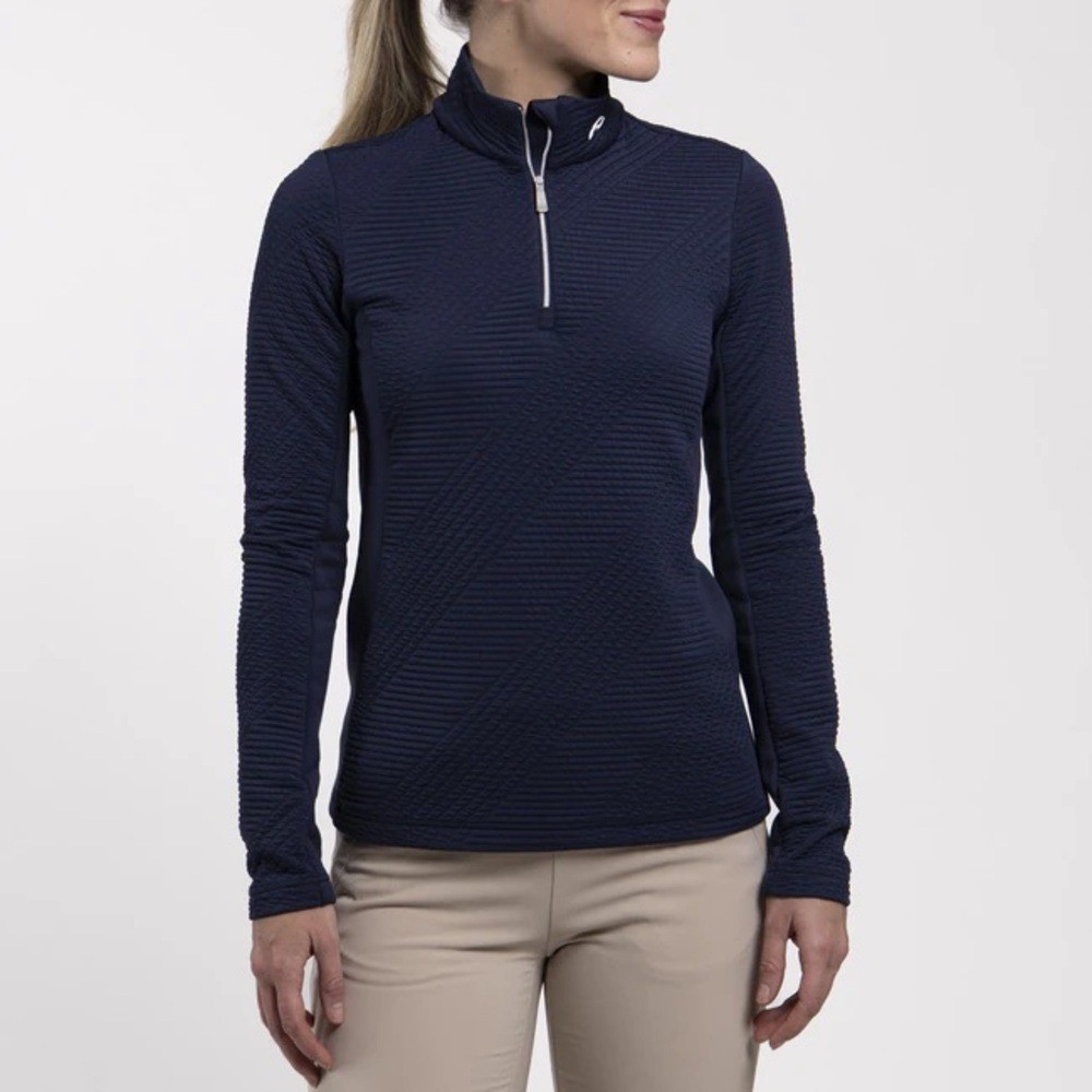 KJUS Women\'s navy blue Neila Mid-Layer Half-Zip pullover $249 KJUS Women\'s navy blue Neila Mid-Layer Half-Zip pullover $249