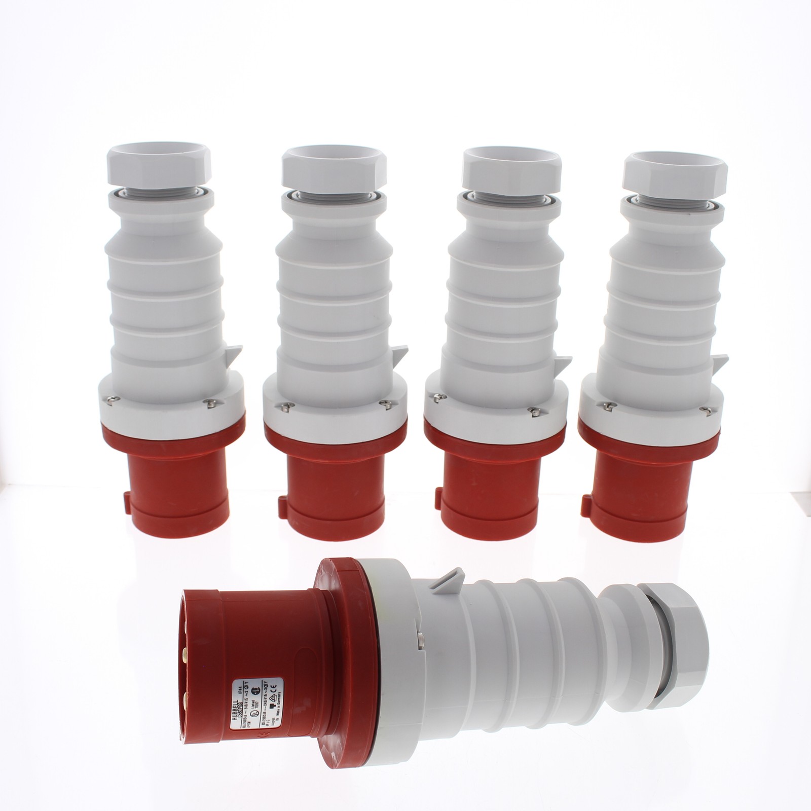 5 Hubbell Red Pin & Sleeve Plugs Splashproof IP44 60A 200-415V 4P5W C560P6S 5 Hubbell Red Pin & Sleeve Plugs Splashproof IP44 60A 200-415V 4P5W C560P6S