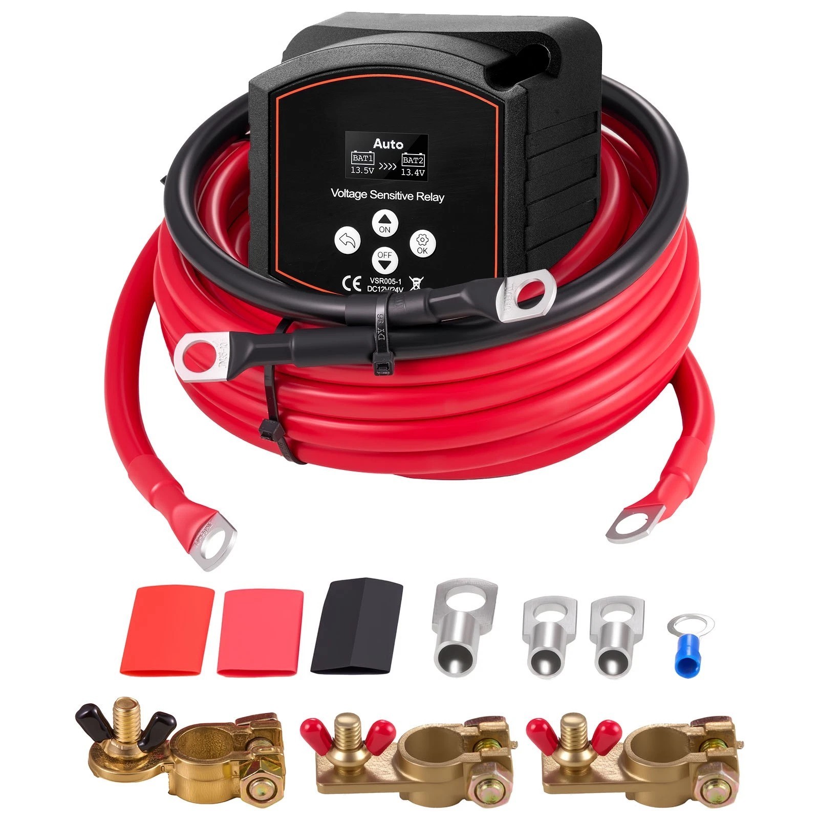 Dual Battery Isolator Kit 12V 300A with Voltage Relay and Voltmeter