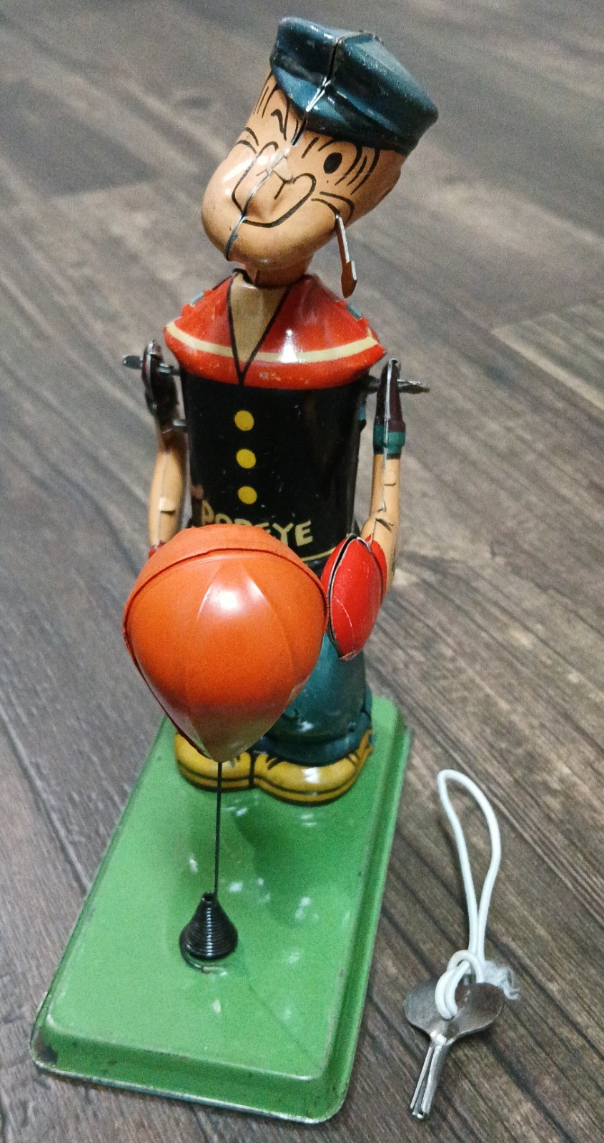 Vintage 1932 J. Chein Popeye Punching Bag Tin Wind-Up Toy – Working w/ Key