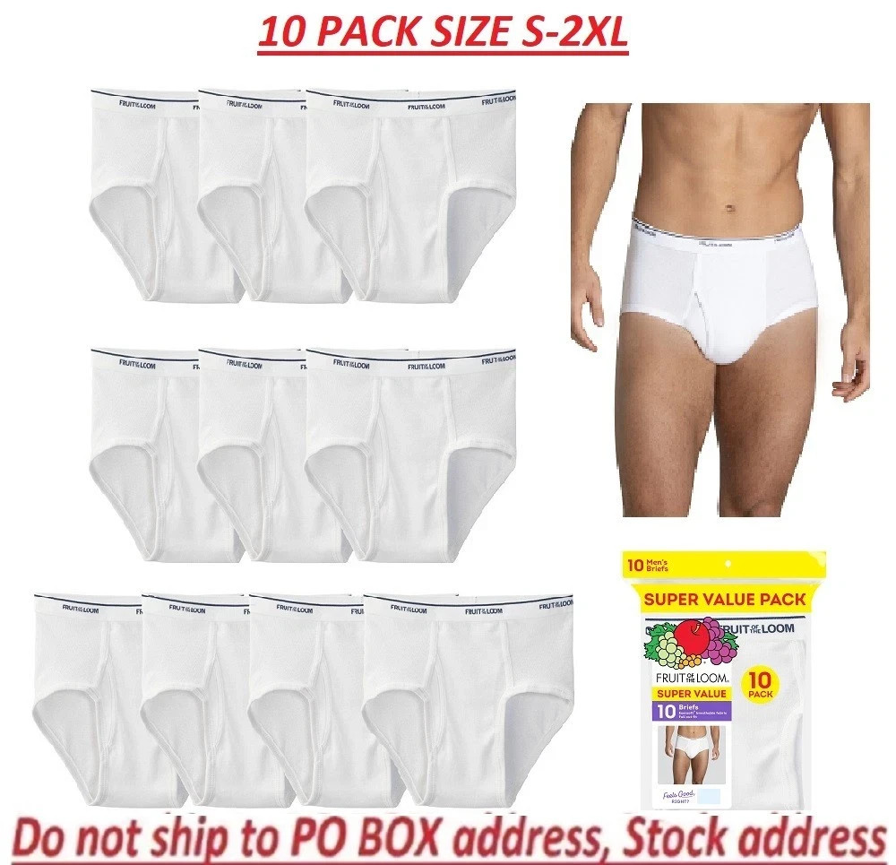 Fruit of the Loom Men's White Briefs Underwear, 10- Pack, Size S to 2XL Fruit of the Loom Men's White Briefs Underwear, 10- Pack, Size S to 2XL
