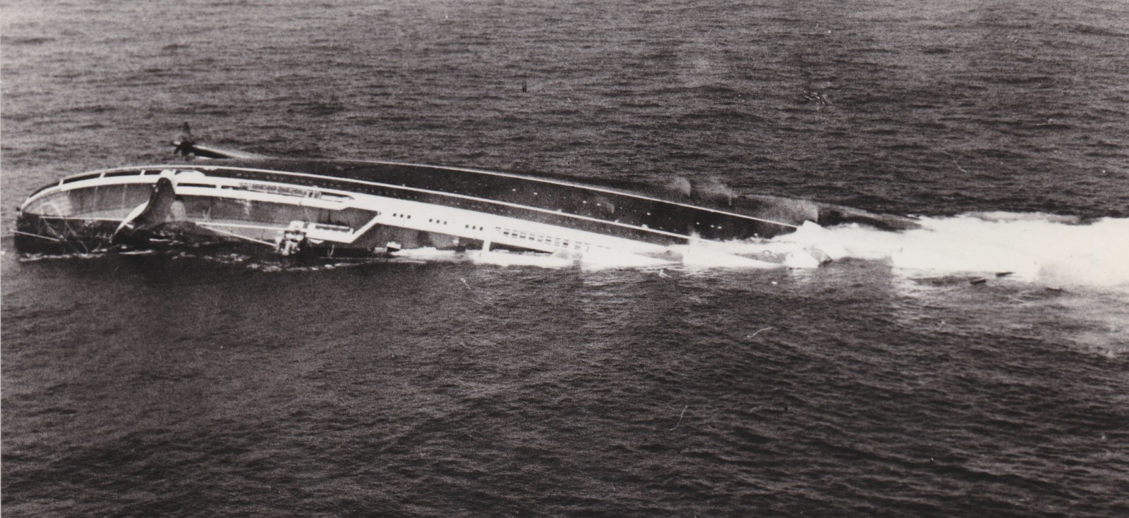 1956 Press Photo Liner SS Andrea Doria sinking after collision with MS Stockholm