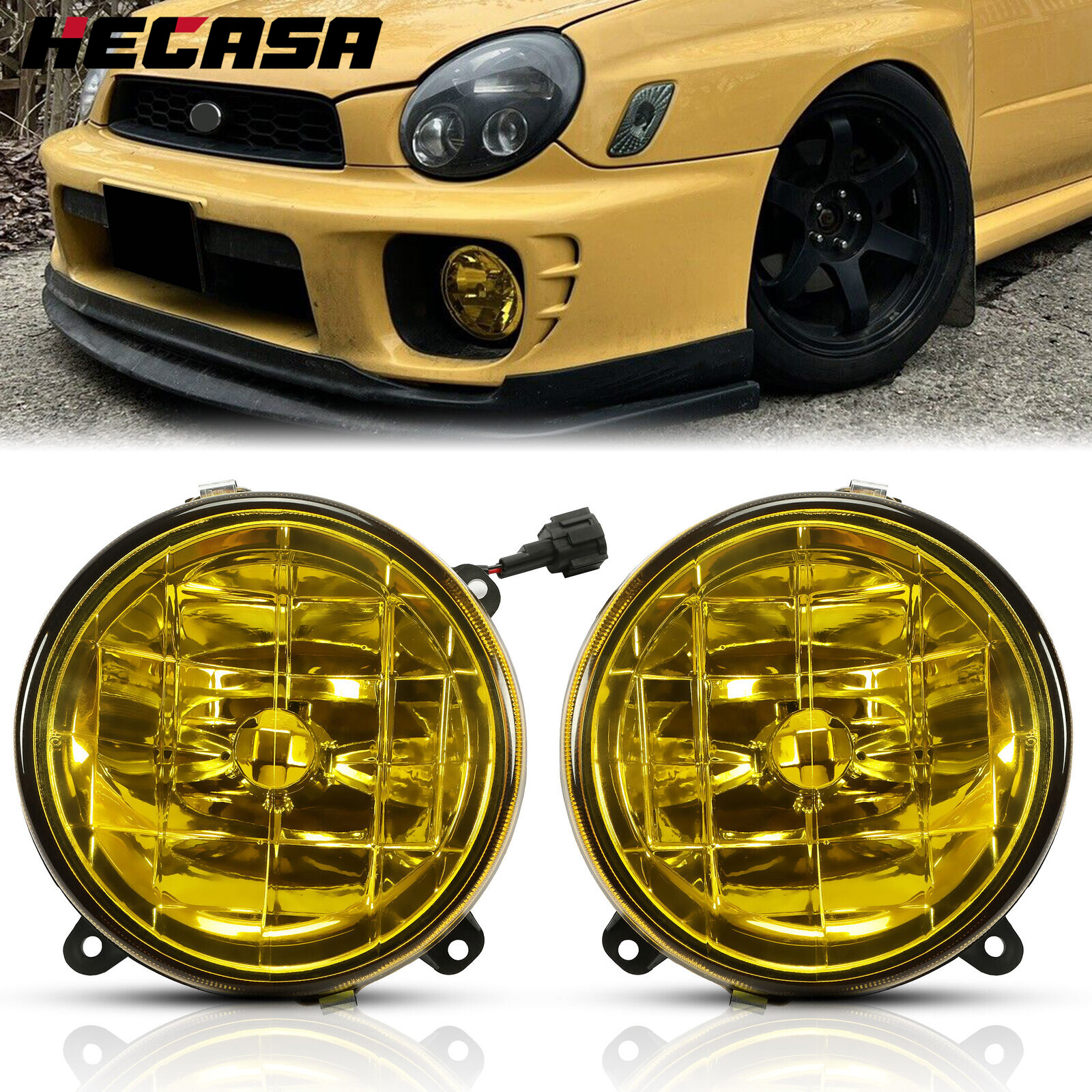 HECASA Yellow Lens Glass Fog Light Set Fit For 2002-2003 Subaru Impreza RS / WRX