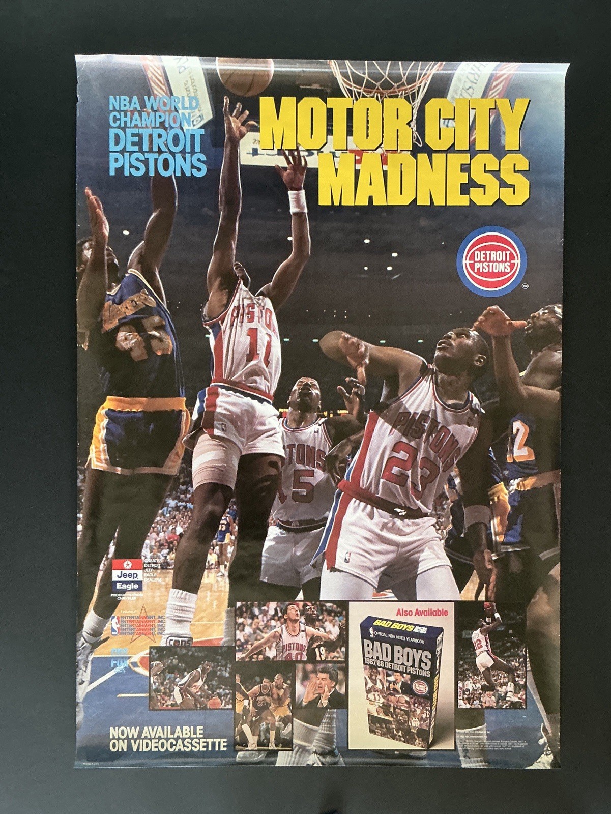 Vintage 1989 Detroit Pistons Motor City Madness Poster Championship Video Promo