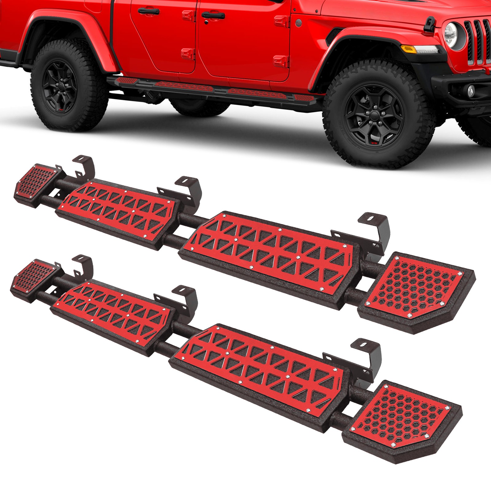 Pair Steel Side Steps Nerf Bars Running Boards Fits 2020-2026 Jeep Gladiator JT