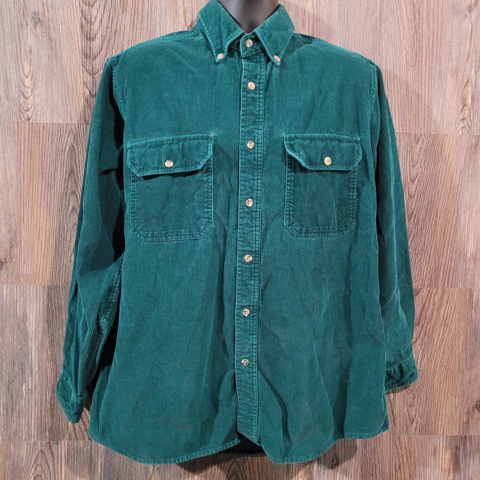Cabela\'s Button Down Corduroy Shirt Sz L Pine Green Outdoors Hunting Hike Pocket