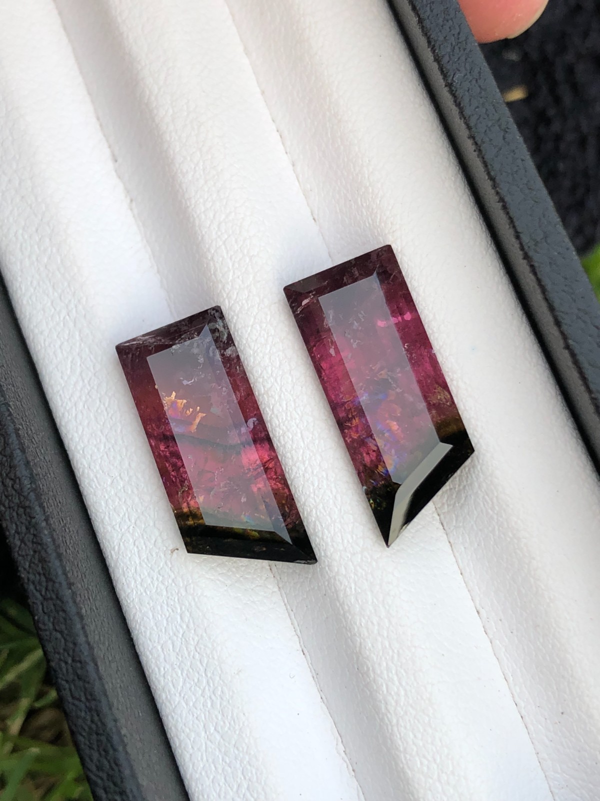 Natural Tri Color Tourmaline Emerald cut Faceted Pair