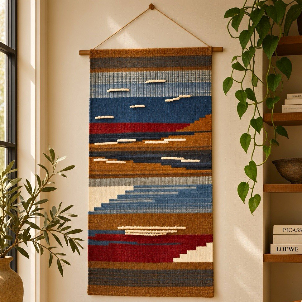 RARE 60s/70s HANDWOVEN FIBER ART WALL HANGING