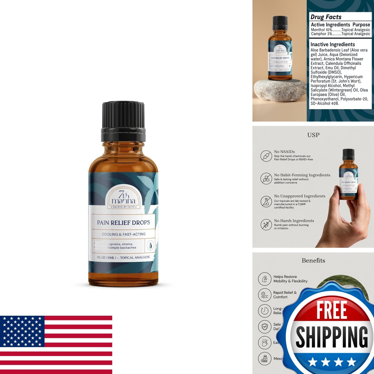 7th Manna Pain Relief Drops - Topical Muscle Rub Adults - Menthol And Camphor 7th Manna Pain Relief Drops - Topical Muscle Rub Adults - Menthol And Camphor