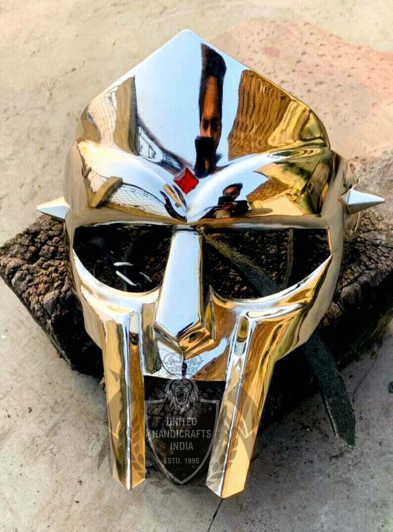Medieval MF Doom Gladiator Mask Mad-villain Silver Finish Brass Face Armour gift