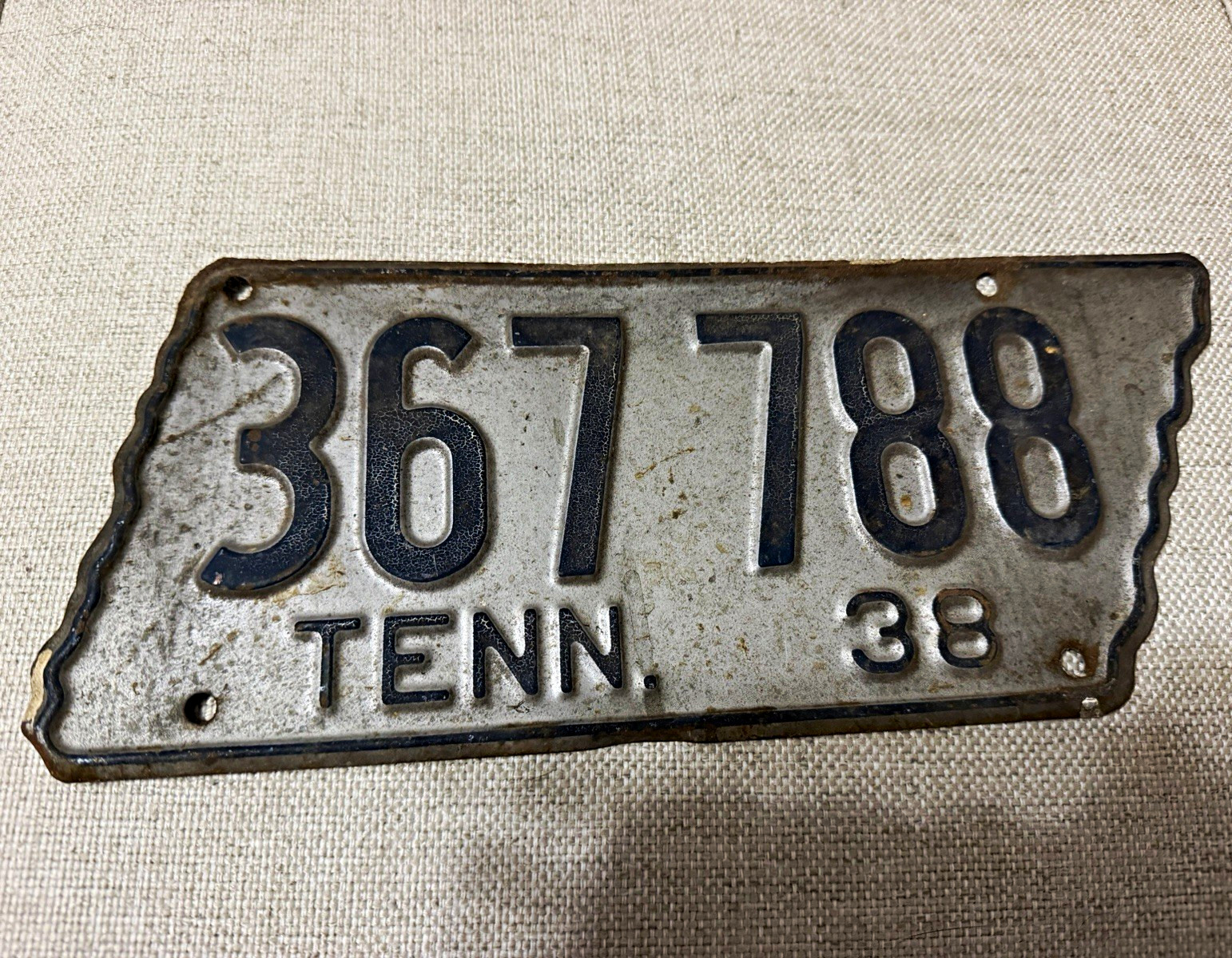 1938 Tennessee License Plate 367788 TENN. Vintage Collectible Tag Plate 1938 Tennessee License Plate 367788 TENN. Vintage Collectible Tag Plate