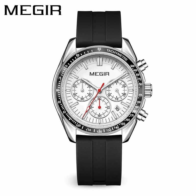 MEGIR Men's Quartz Watch Chronograph Calendar Multifunction Luminous Silicone