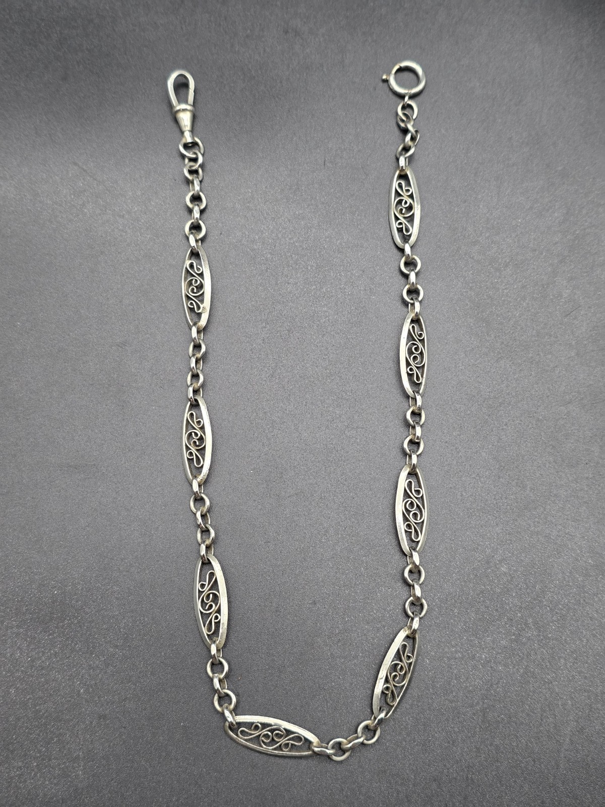 Antique Art Deco Silver Tone Pocket Watch Chain France c1930s