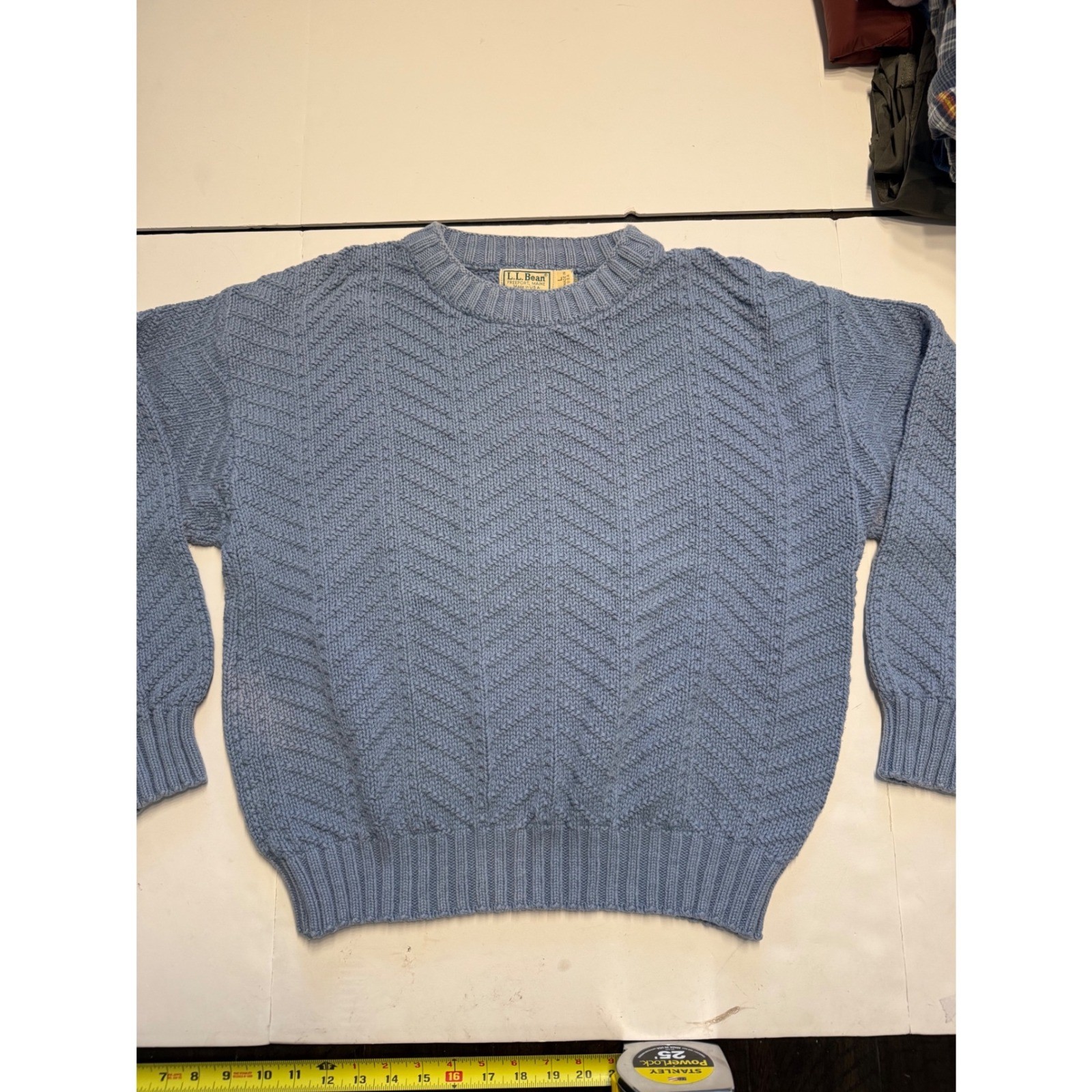 Vintage LL Bean Chevron Knit Crewneck Sweater Blue Made in USA Large Vintage LL Bean Chevron Knit Crewneck Sweater Blue Made in USA Large