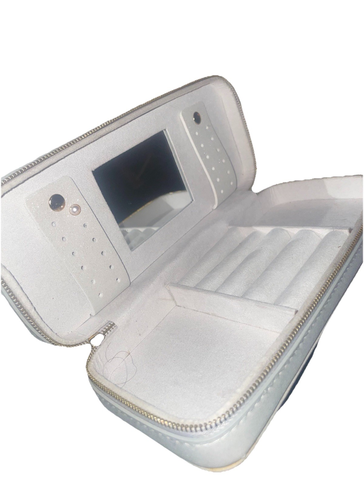 White Suede Travel Jewelry Box Carrying Case - White White Suede Travel Jewelry Box Carrying Case - White