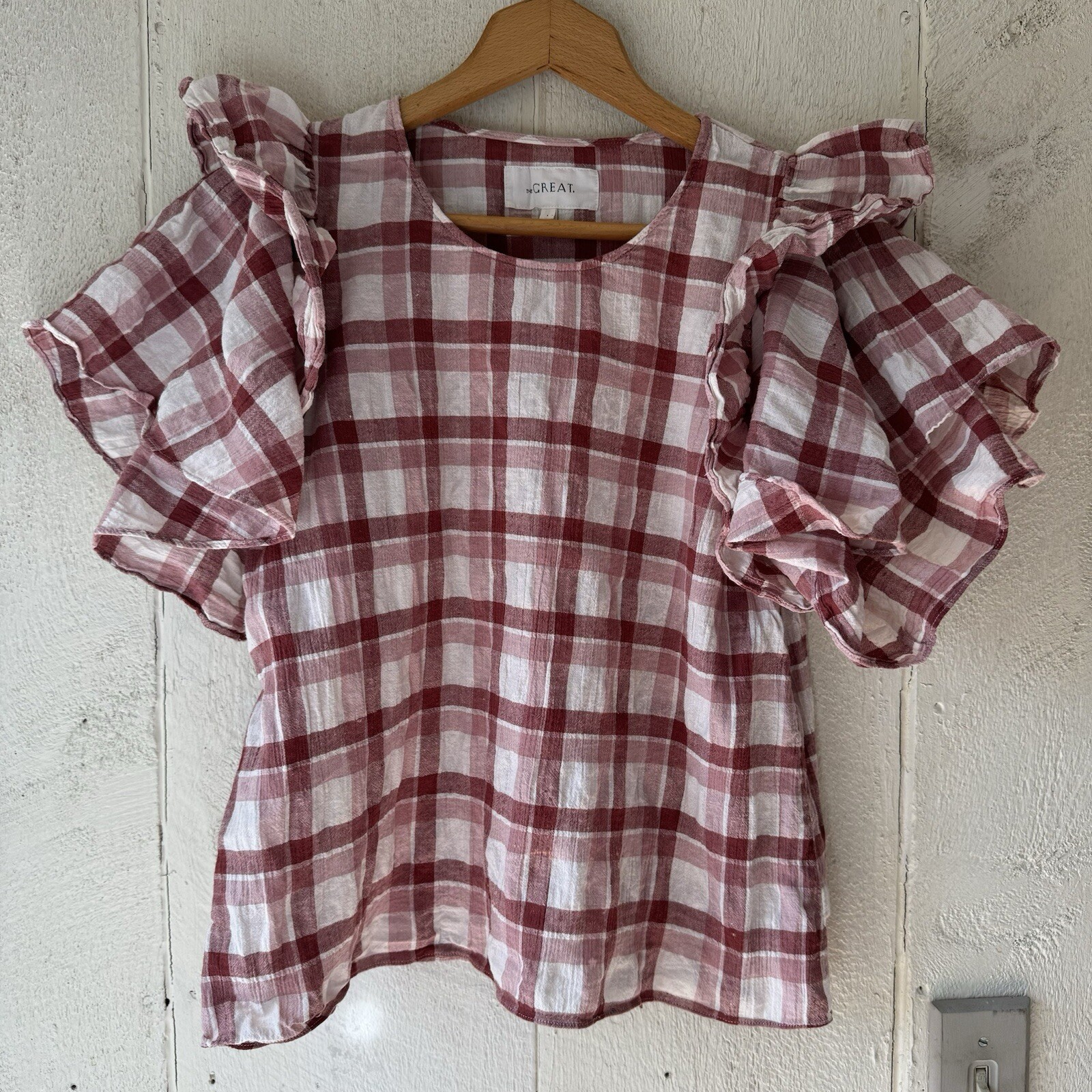 The Great Whisper Plaid Ruffled Shirt Top Blouse Size 1 Small