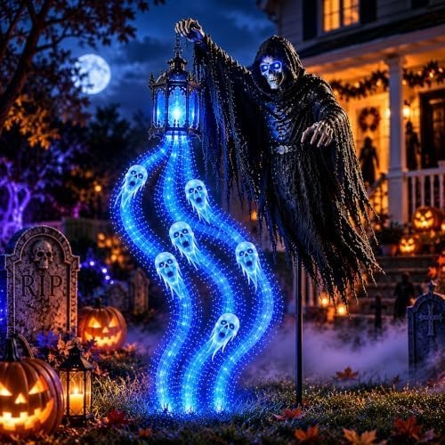 Halloween Soul Harvester Solar Garden Light, Grim Reaper Ghost Yard Stake