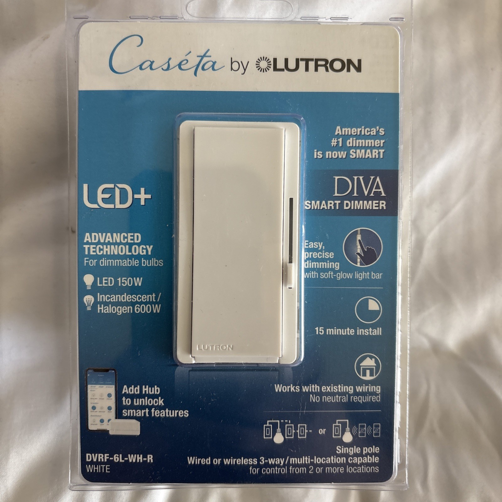 LUTRON - Caseta - DIVA Smart Dimmer (DVRF-6L-WH-R) - White - No Neutral Required LUTRON - Caseta - DIVA Smart Dimmer (DVRF-6L-WH-R) - White - No Neutral Required