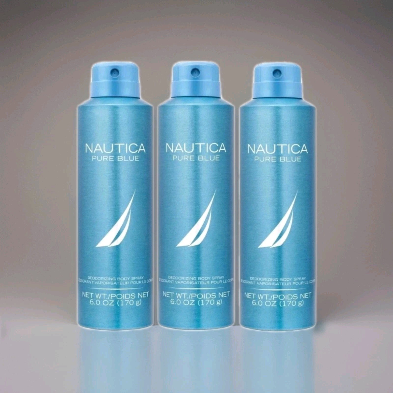 (3 BOTTLES) Nautica Pure Blue Body Spray 6oz / 170g – NEW Sealed – 