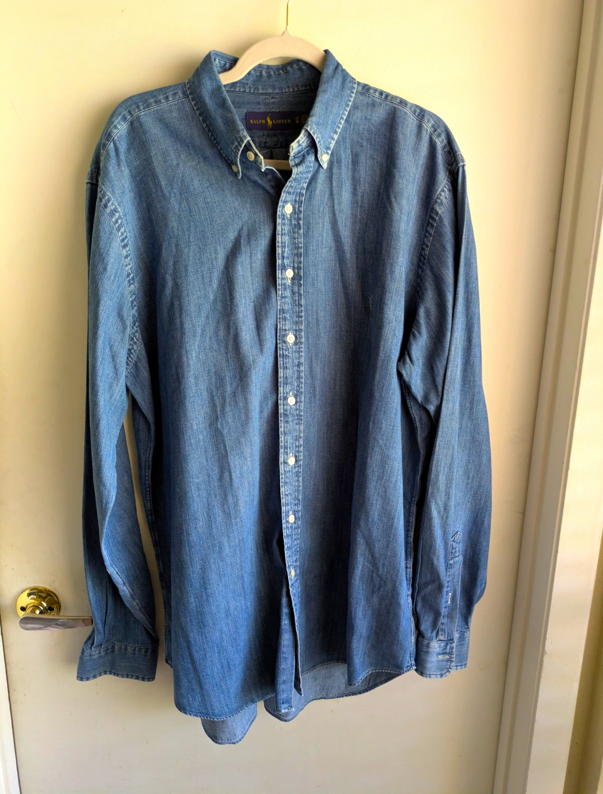 Ralph Lauren Men\'s L Blue Denim Long Sleeve vintage Shirt purple label Ralph Lauren Men\'s L Blue Denim Long Sleeve vintage Shirt purple label
