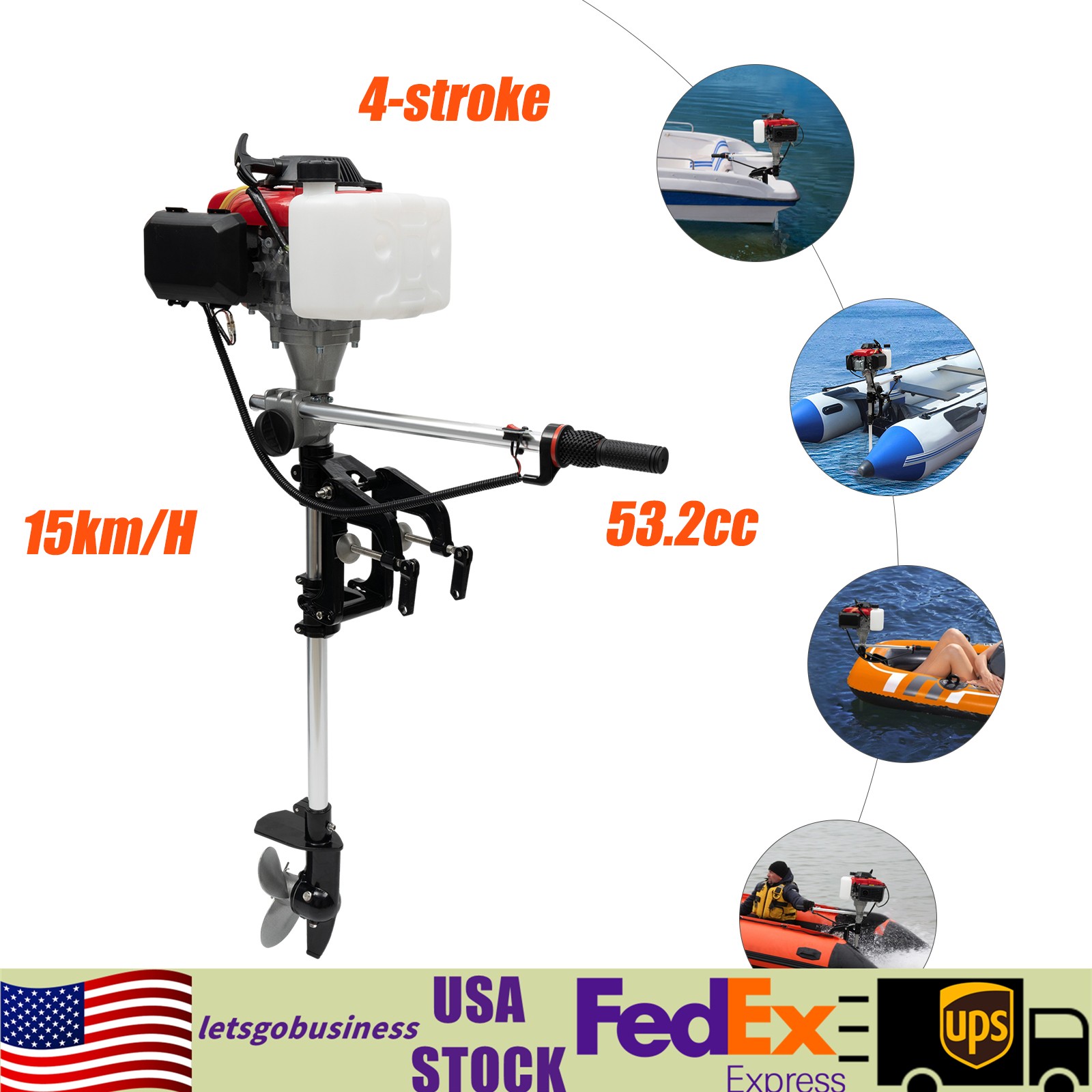 HANGKAI 4HP 4Stroke Heavy Duty Outboard Motor Boat Engine W/Air Cooling System