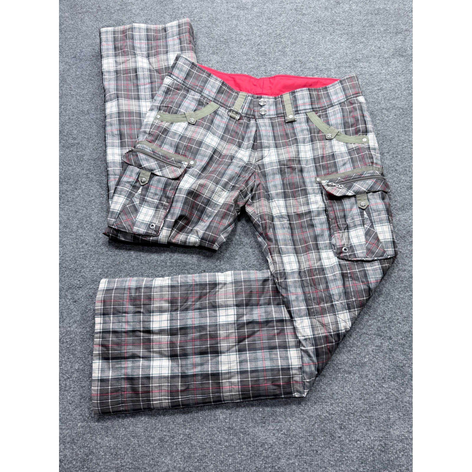 Bogner Fire + Ice Womens Grey Plaid Cargo Snow Ski Pants Size 12 US L 1860-163