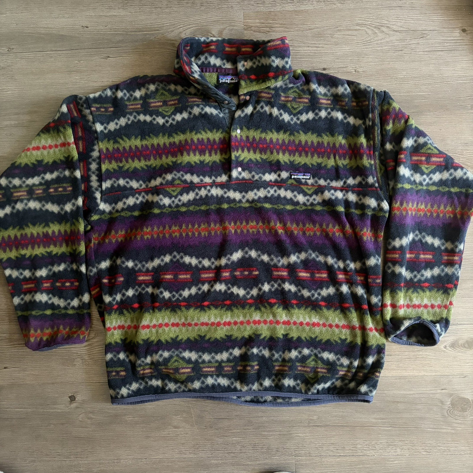 Patagonia Synchilla Snap-T Sacajawea Bluegrass Aztec Men Size Large Blue Vtg USA Patagonia Synchilla Snap-T Sacajawea Bluegrass Aztec Men Size Large Blue Vtg USA