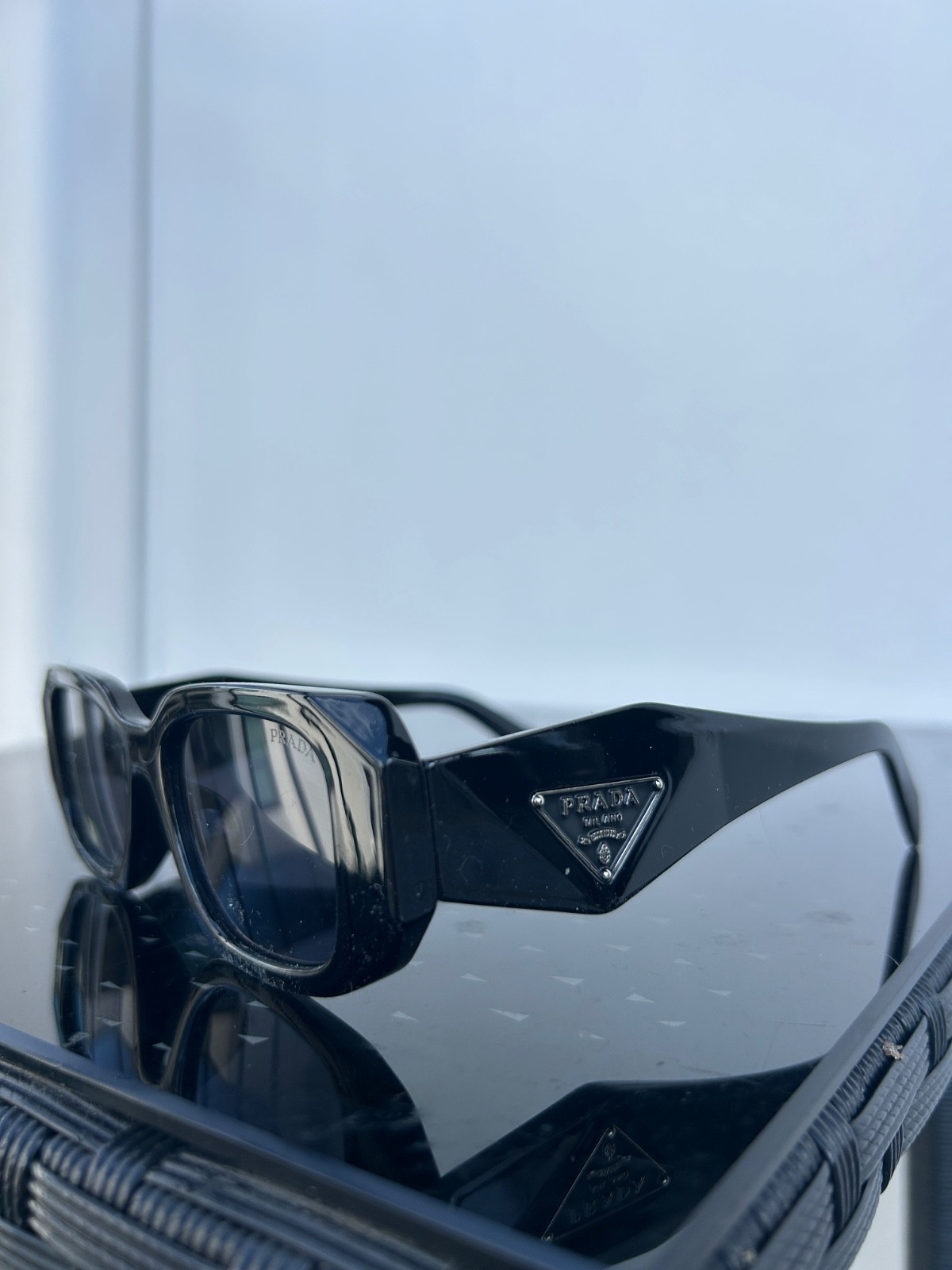 Prada PRB06S Sunglasses 54‑20‑130 Black Acetate Frame Triangle Logo Dark Grey Prada PRB06S Sunglasses 54‑20‑130 Black Acetate Frame Triangle Logo Dark Grey