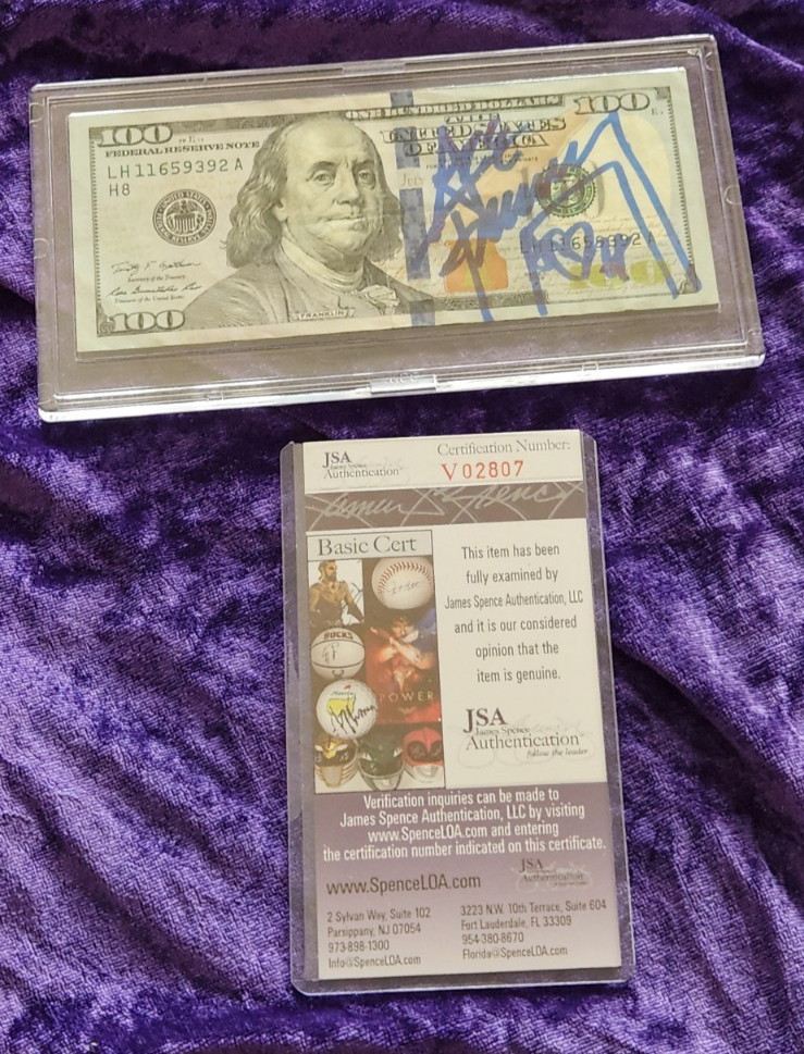 KISS ACE FREHLEY SIGNED $100 BILL CURRENCY JSA AUTHENICATED COA V02807 KISS ACE FREHLEY SIGNED $100 BILL CURRENCY JSA AUTHENICATED COA V02807