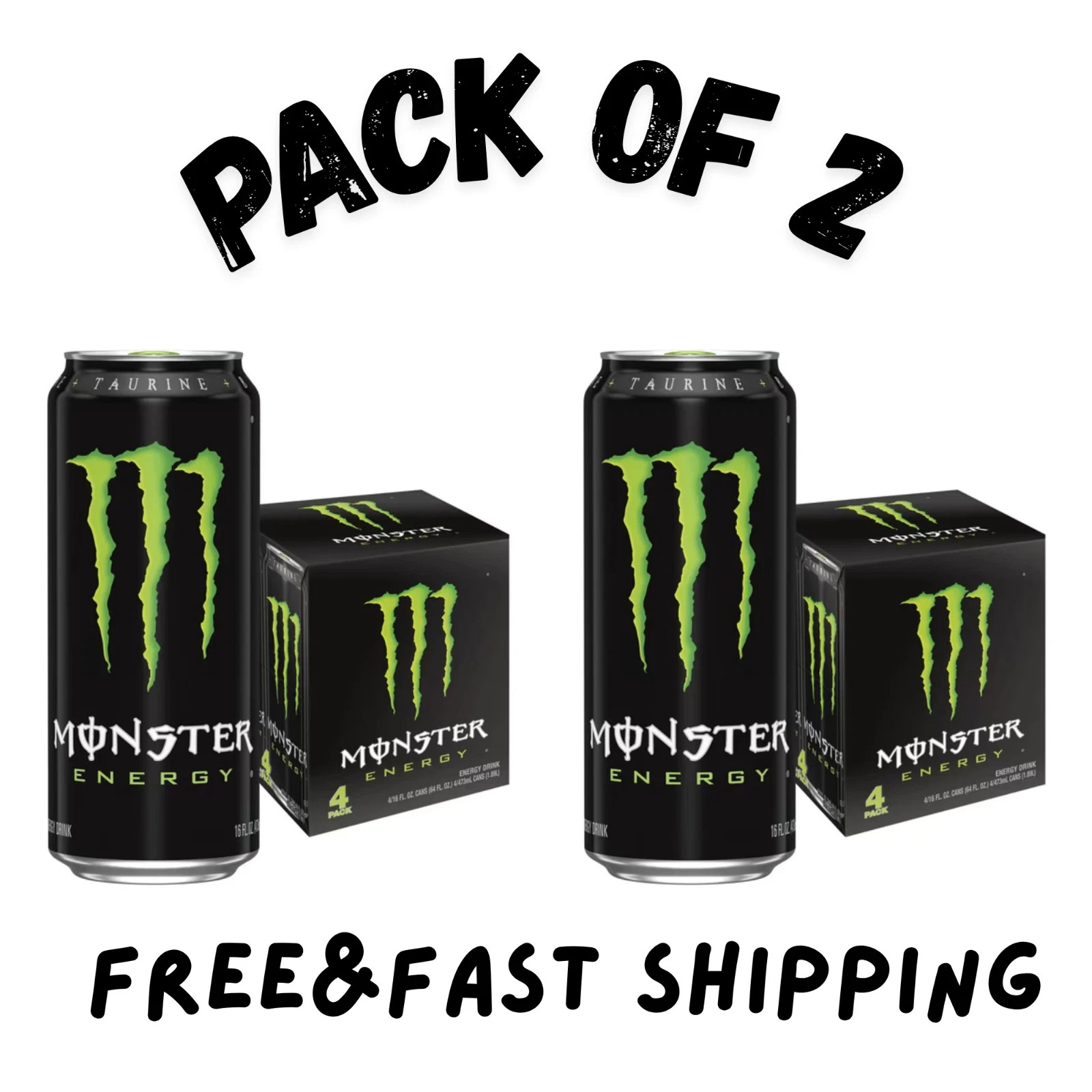 (2 PACK) Monster Energy, Original, Energy Drink, 4 Pack EACH - 16 Fl Oz (2 PACK) Monster Energy, Original, Energy Drink, 4 Pack EACH - 16 Fl Oz