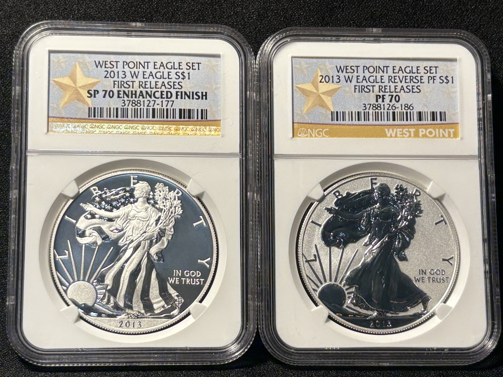 2013 W $1 Silver Eagle West Point 2 Coin Set Enhanced Reverse Proof NGC PF 70