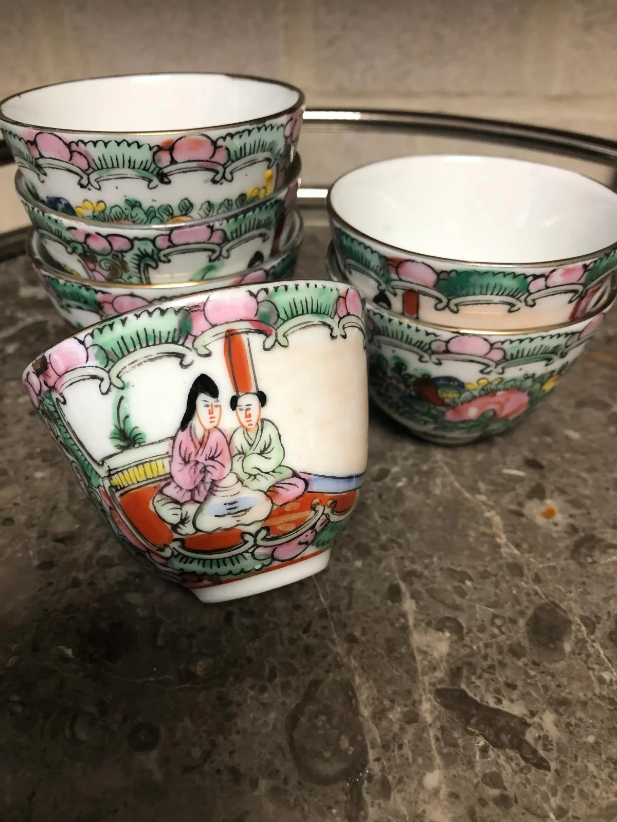 Vintage Rose Medallion Sake/Tea Bowl/Sake Cup Japanese Porcelain, Mid-Century Vintage Rose Medallion Sake/Tea Bowl/Sake Cup Japanese Porcelain, Mid-Century