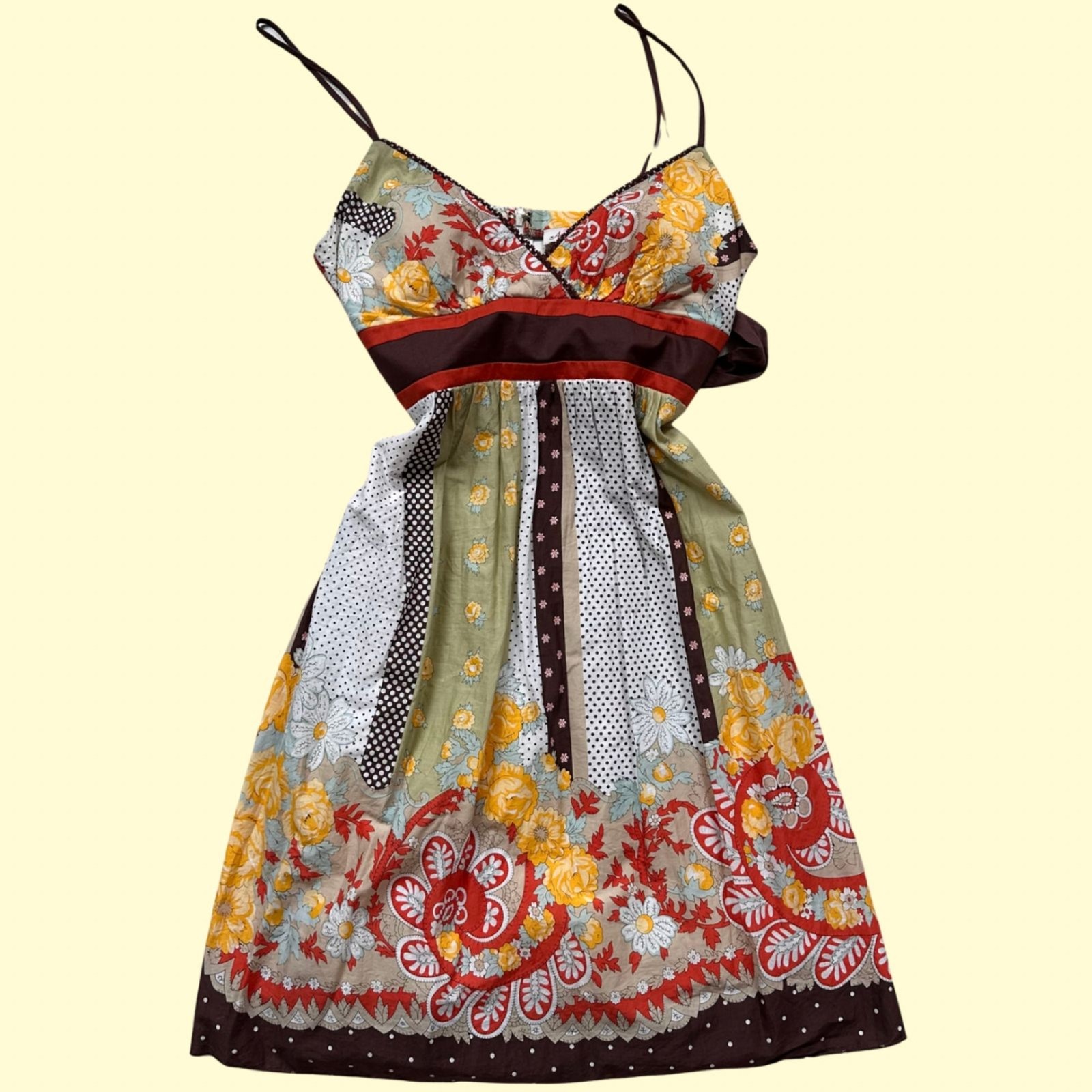 Y2K Vintage As U Wish Mixed Print Floral Boho Babydoll Dress Size 7