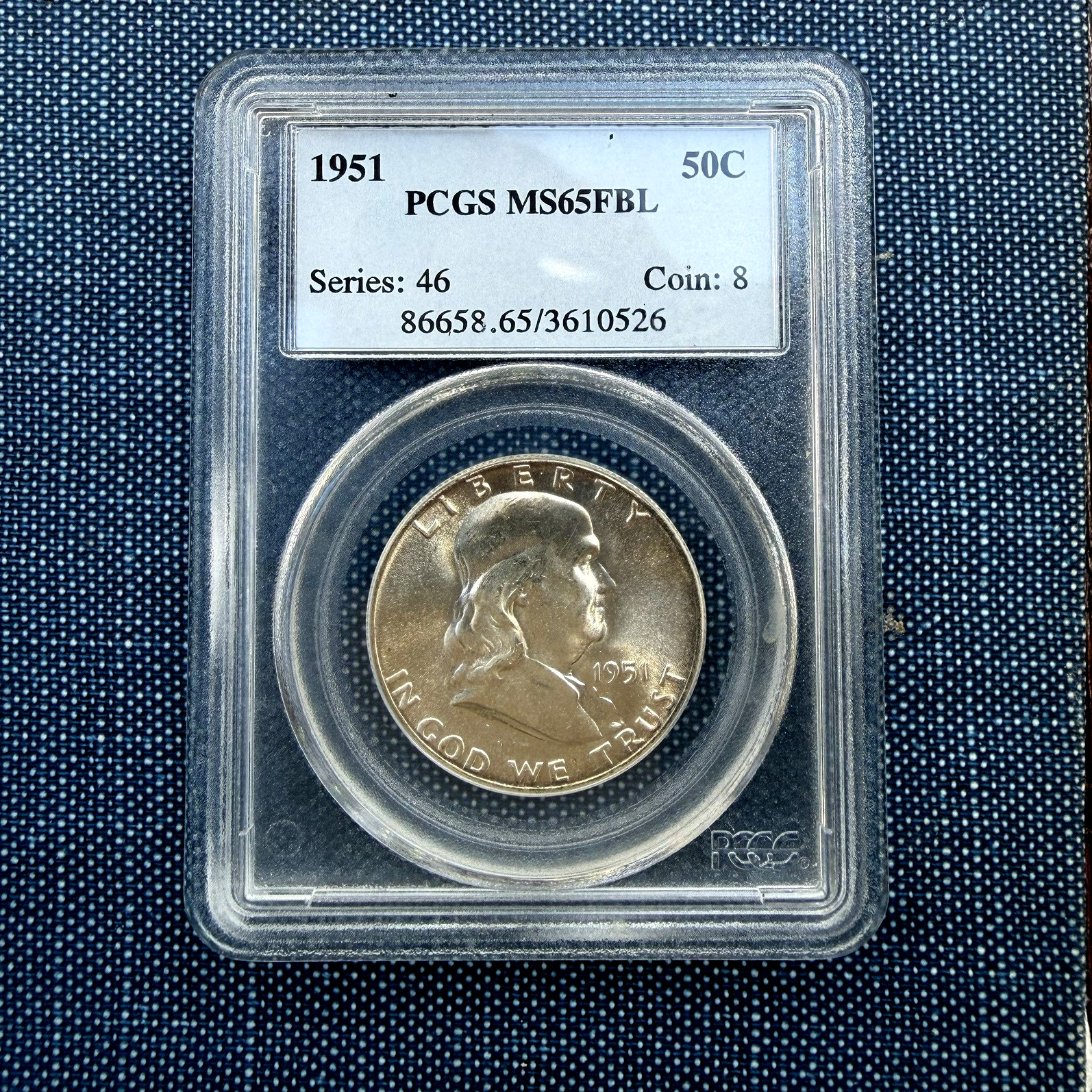1951 (p) Franklin Half Dollar PCGS MS65 FBL (Full Bell Lines) - Great Eye Appeal