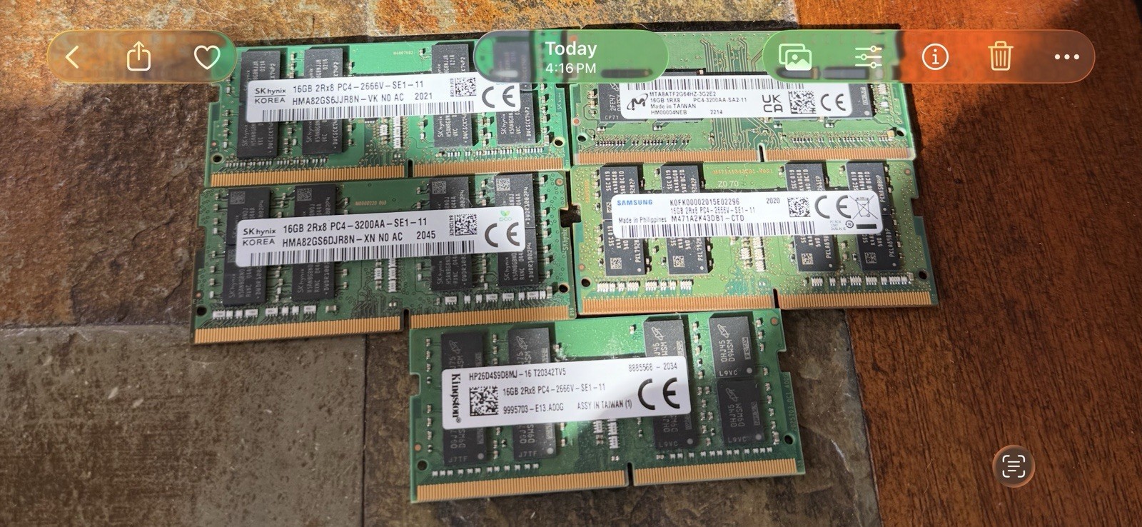 Lot of 5 Mixed Brand 16GB DDR4 Laptop RAM Lot of 5 Mixed Brand 16GB DDR4 Laptop RAM