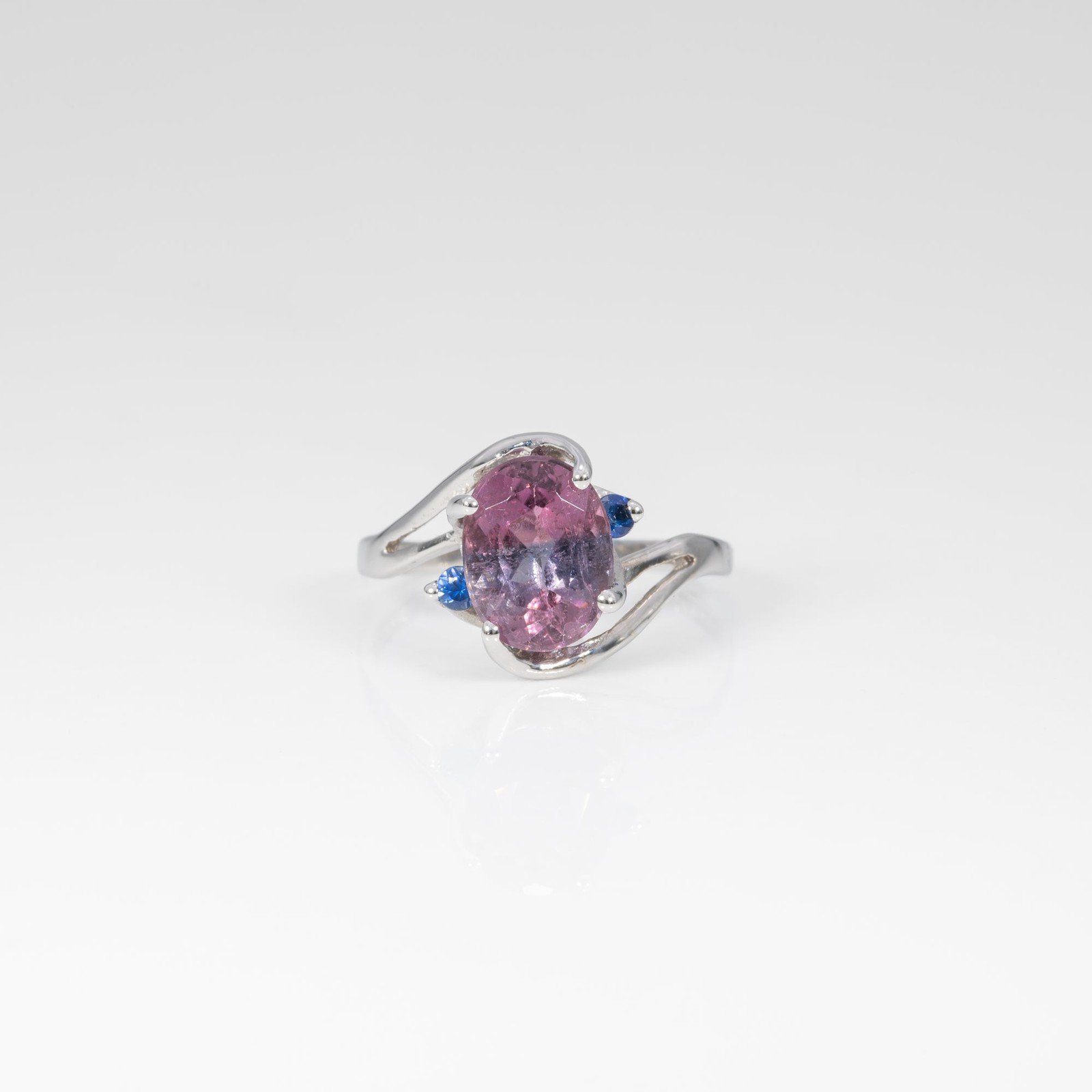 1.74Ct Bi-Color Tourmaline Estate Ring with Sapphire Accents in Solid 14K Gold