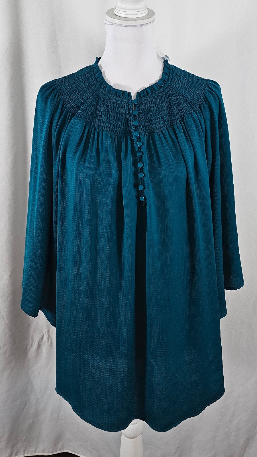 New Investments Womens Partial Button Blouse Dark Teal Polyester XL New Investments Womens Partial Button Blouse Dark Teal Polyester XL