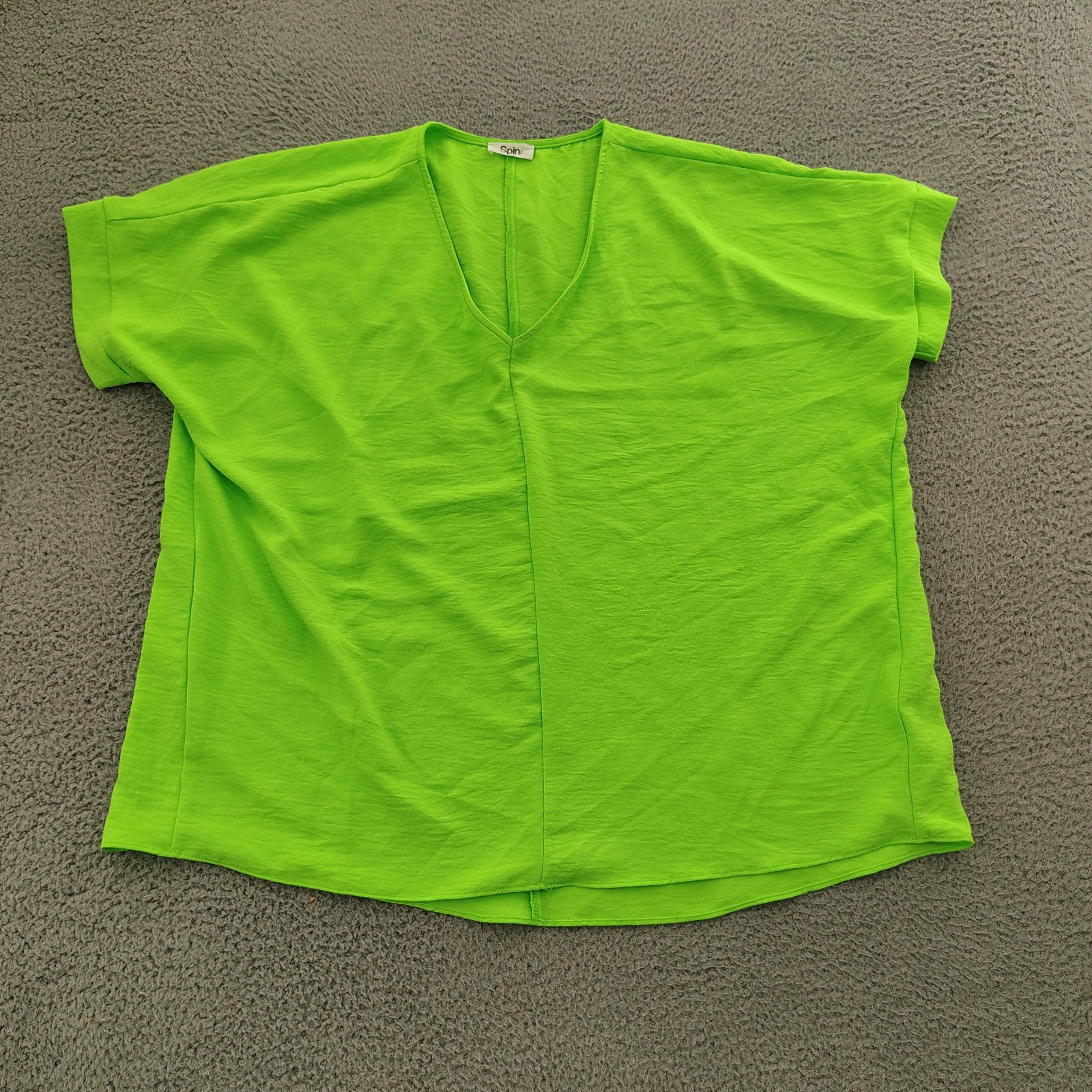 Spin USA Top Womens XL Green V Neck Short Sleeve Blouse Made USA Spin USA Top Womens XL Green V Neck Short Sleeve Blouse Made USA