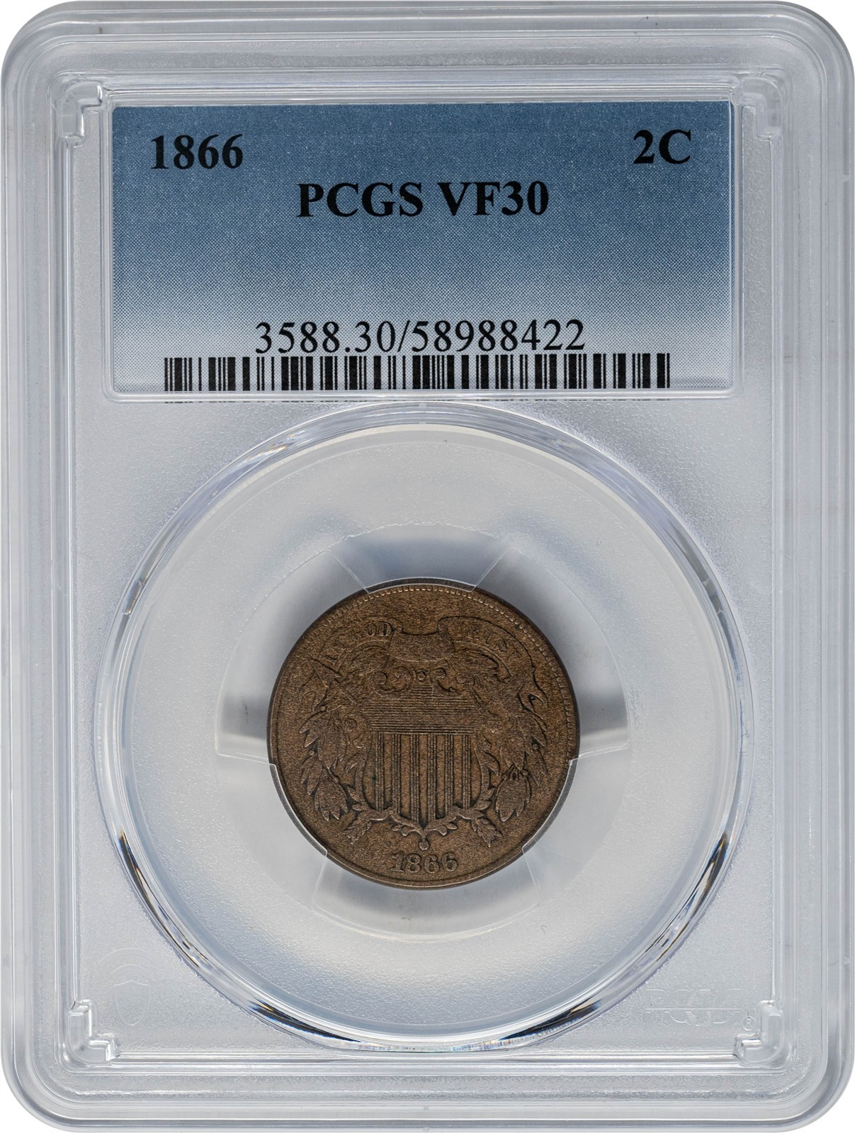 1866 Two Cent 2c VF30 PCGS 951824-7 1866 Two Cent 2c VF30 PCGS 951824-7