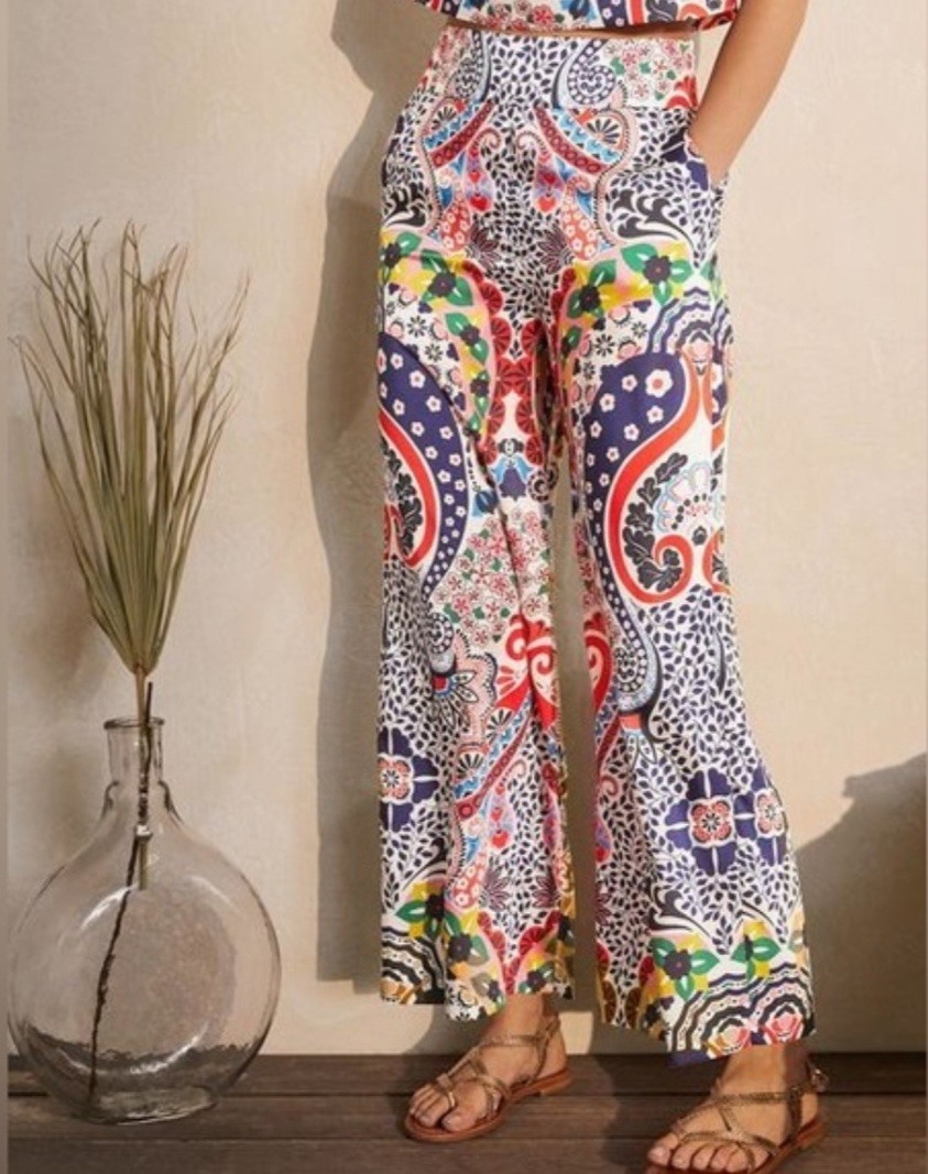 NWT Boden Elizabeth Trousers Kaleidoscope Print Wide Leg Crop Pants 14 Pockets