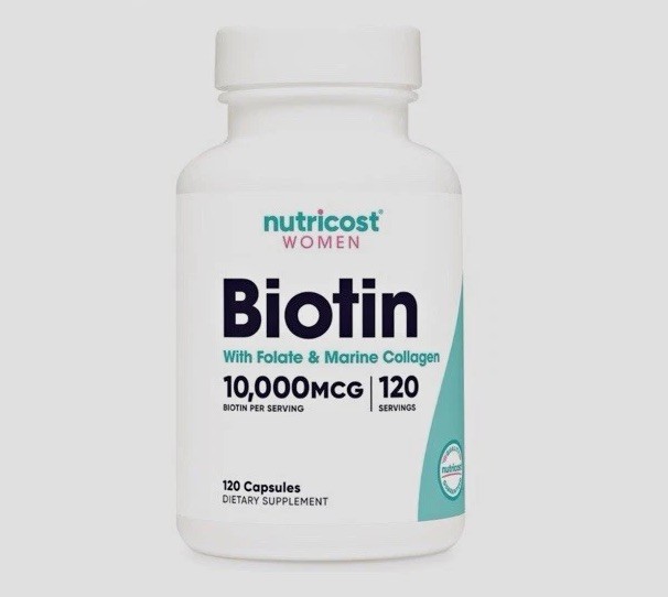 Nutricost Biotin 10,000 mcg w/ Folate & Marine Collagen, 120 Caps Women Nutricost Biotin 10,000 mcg w/ Folate & Marine Collagen, 120 Caps Women