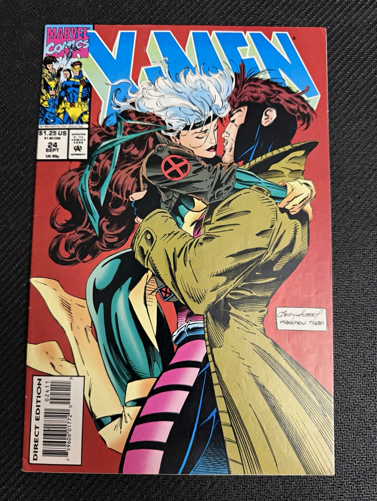X-Men #24 1993 Marvel Gambit Rogue Kiss Andy Kubert Classic Cover Direct Edition X-Men #24 1993 Marvel Gambit Rogue Kiss Andy Kubert Classic Cover Direct Edition