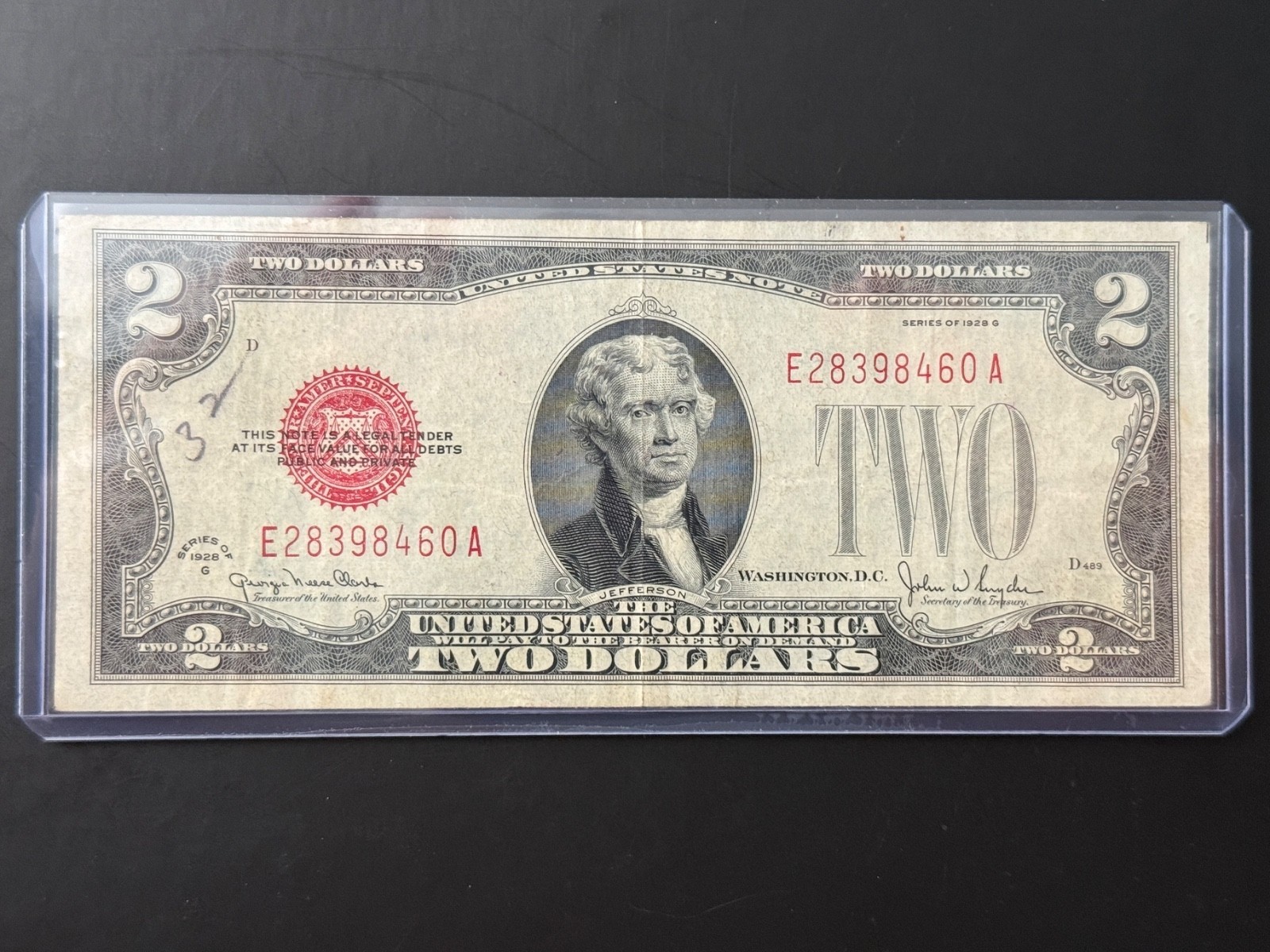 1928 G $2 Red Seal Note Fine to Very Fine First Small Size Series E 28398460 A
