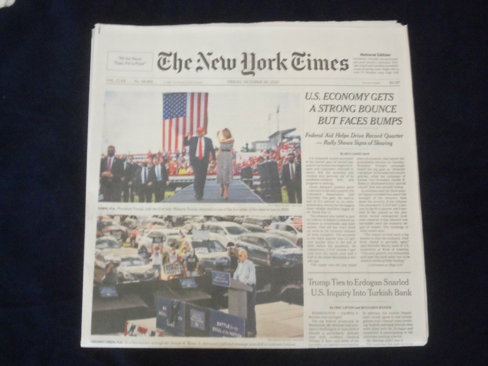 2020 OCTOBER 30 NEW YORK TIMES-U.S. ECONOMY GETS A STRONG BOUNCE BUT FACES BUMPS